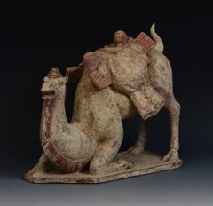 Tang Dynasty, Antique Chinese Painted Pottery Kneeling Camel with Oxford TL Test