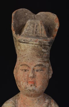 Tang Dynasty, Antique Chinese Painted Pottery Standing Court Man
