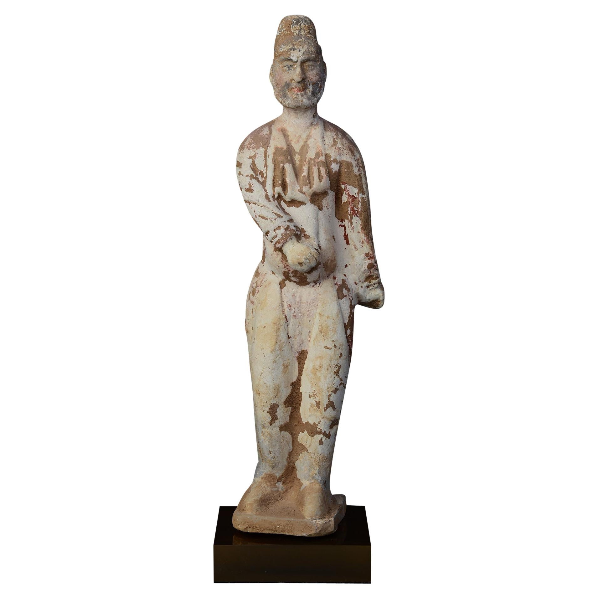 Tang Dynasty, Antique Chinese Pottery Standing Foreign Court Man For Sale