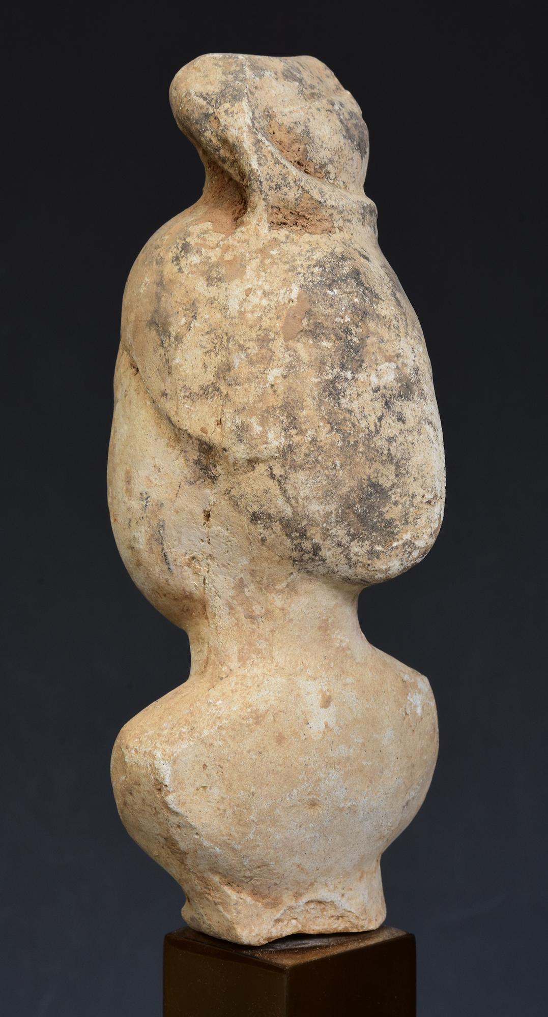 Poteries Tang Dynasty, Antique Chinese Painted Pottery Torso of Court Lady with Stand en vente