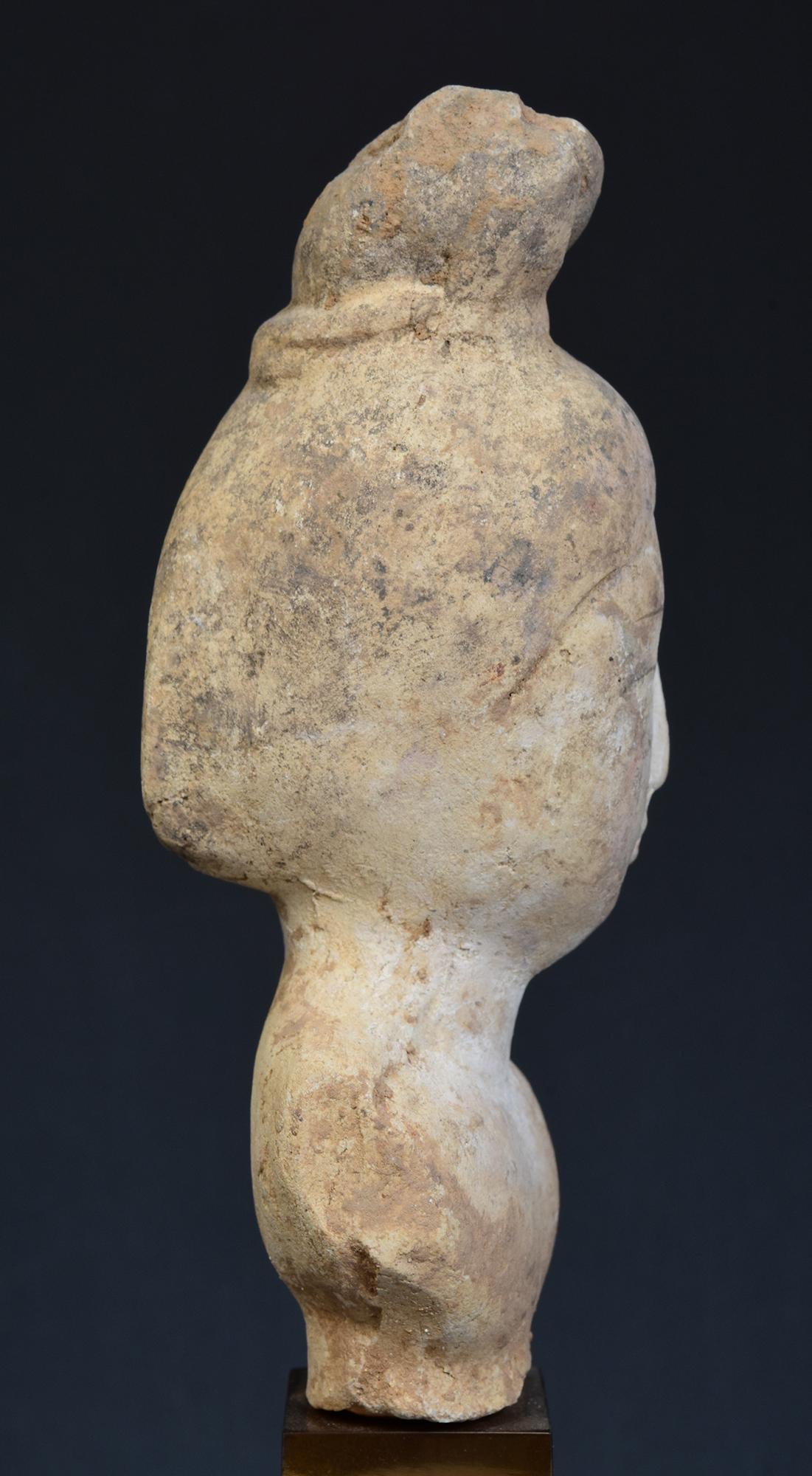 Tang Dynasty, Antique Chinese Painted Pottery Torso of Court Lady with Stand 3