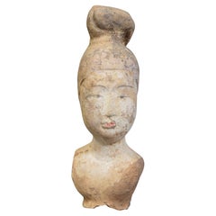 Tang Dynasty, Antique Chinese Painted Pottery Torso of Court Lady with Stand
