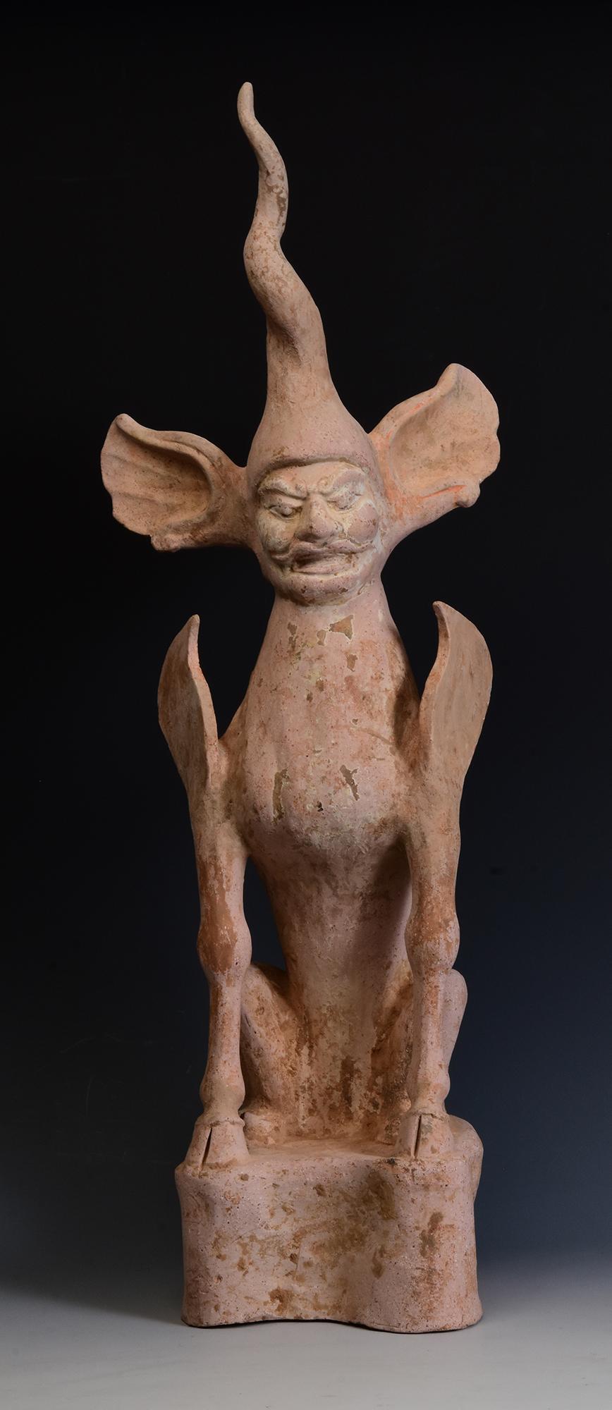 Antique Chinese pottery earth spirit.
Thermoluminescence (TL) test result from Oxford Authentication Ltd. is included.

Age: China, Tang Dynasty, A.D. 618 - 907
Size: Height 69 C.M. / Width 23.7 C.M. / Depth 19 C.M.
Condition: Well-preserved old