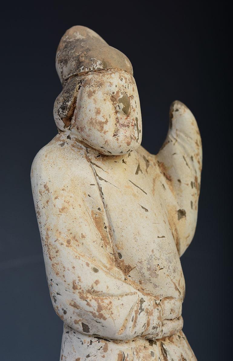 Tang Dynasty, Antique Chinese Pottery Male Attendant Figure For Sale 4