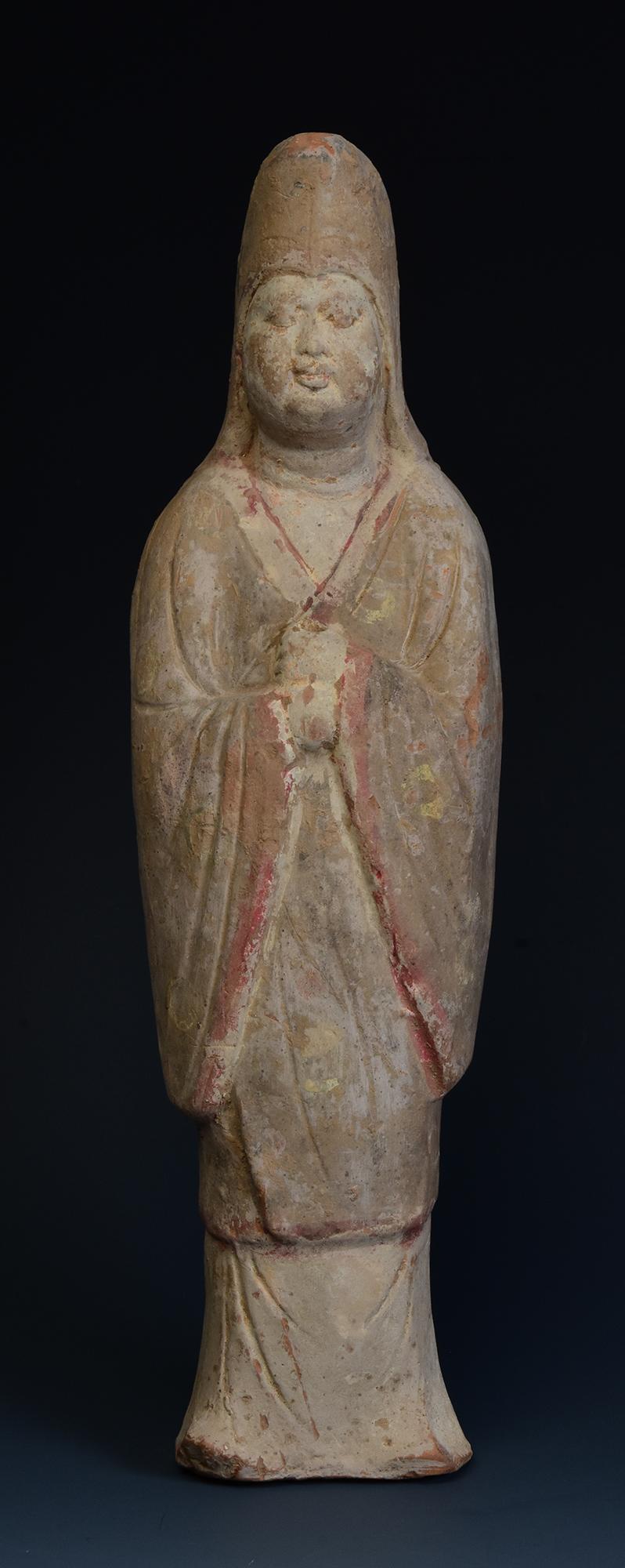 Hand-Carved Tang Dynasty, Antique Chinese Pottery Standing Court Man