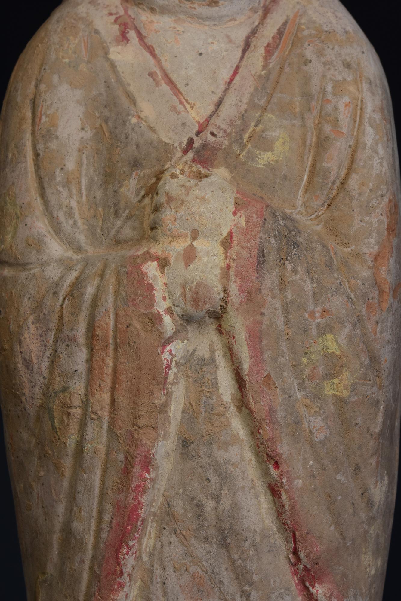 18th Century and Earlier Tang Dynasty, Antique Chinese Pottery Standing Court Man