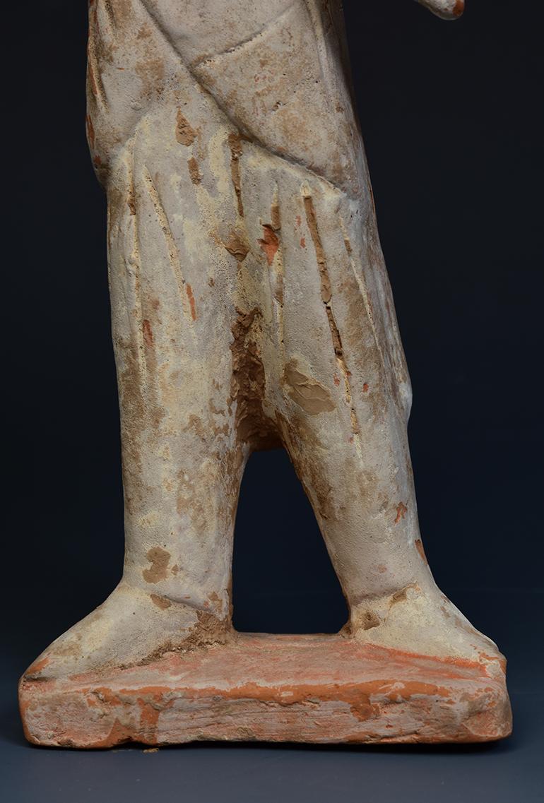 18th Century and Earlier Tang Dynasty, Antique Chinese Pottery Standing Groom Figurine