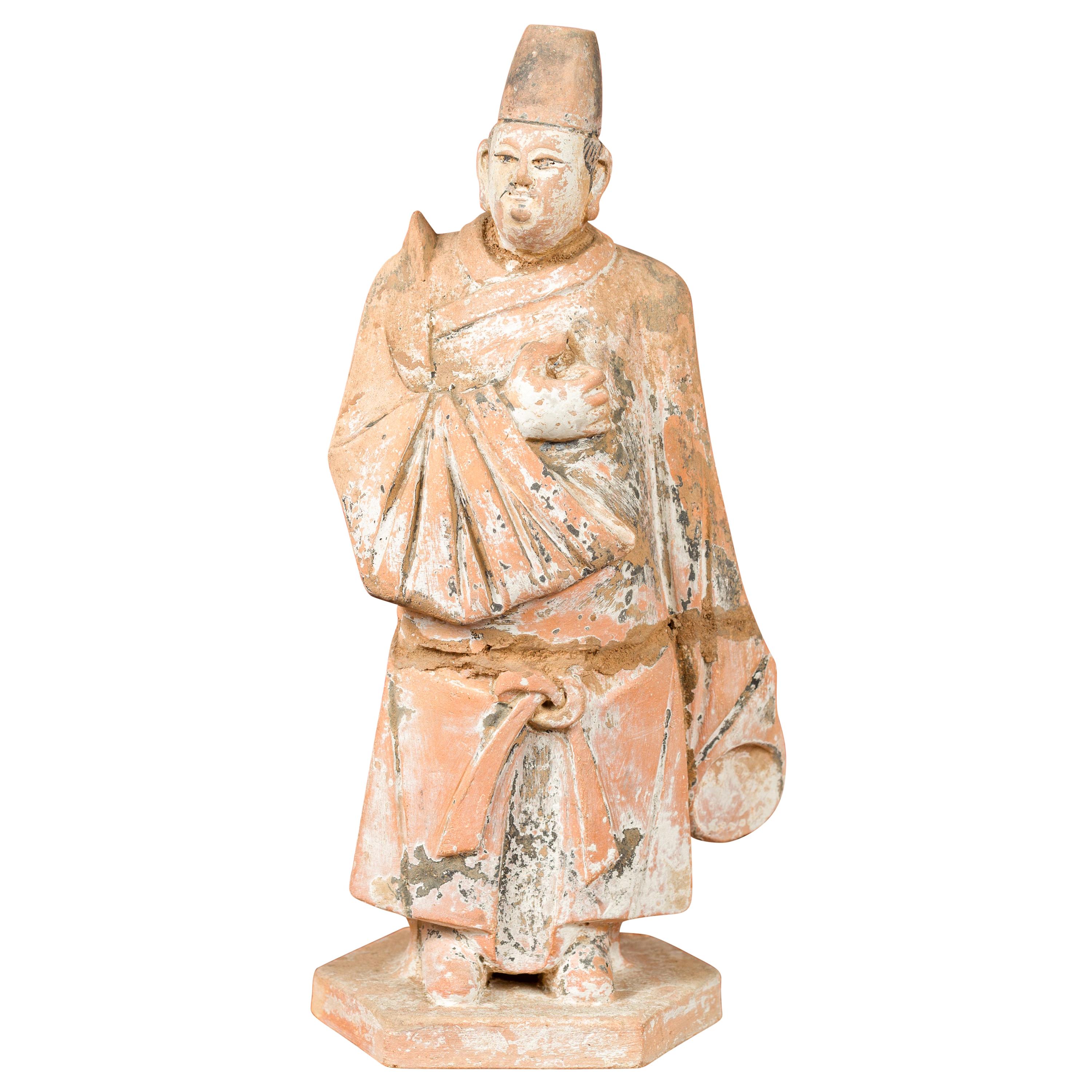 Tang Dynasty Chinese Court Official Terracotta Sculpture with Original Paint
