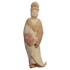 Tang Dynasty, Chinese Painted Pottery Fat Lady
