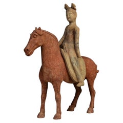 Tang Dynasty, Chinese Painted Pottery Horse and Court Lady with Oxford Test