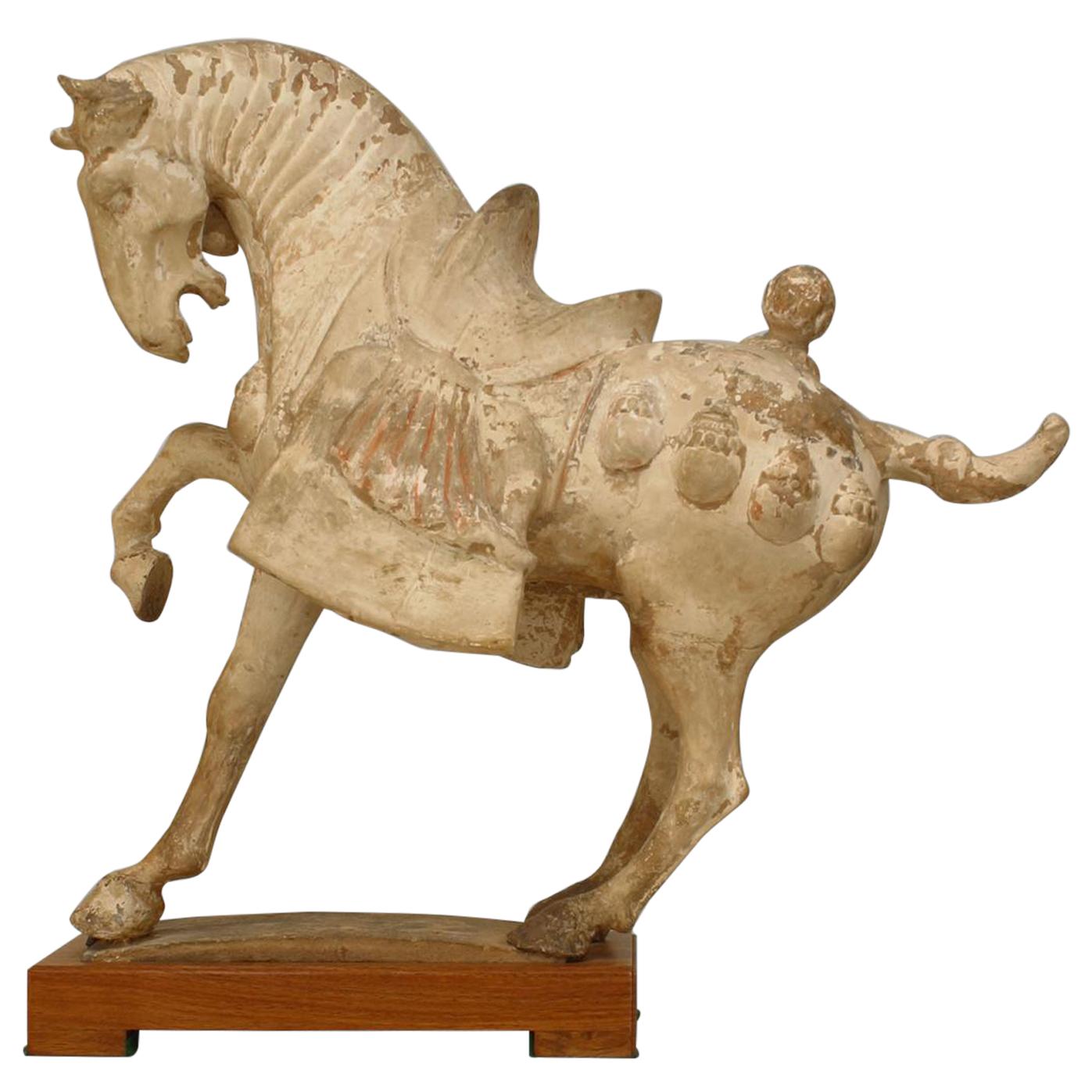 Cast Iron Chinese Tang Style Horse Sculpture on Stand at 1stDibs