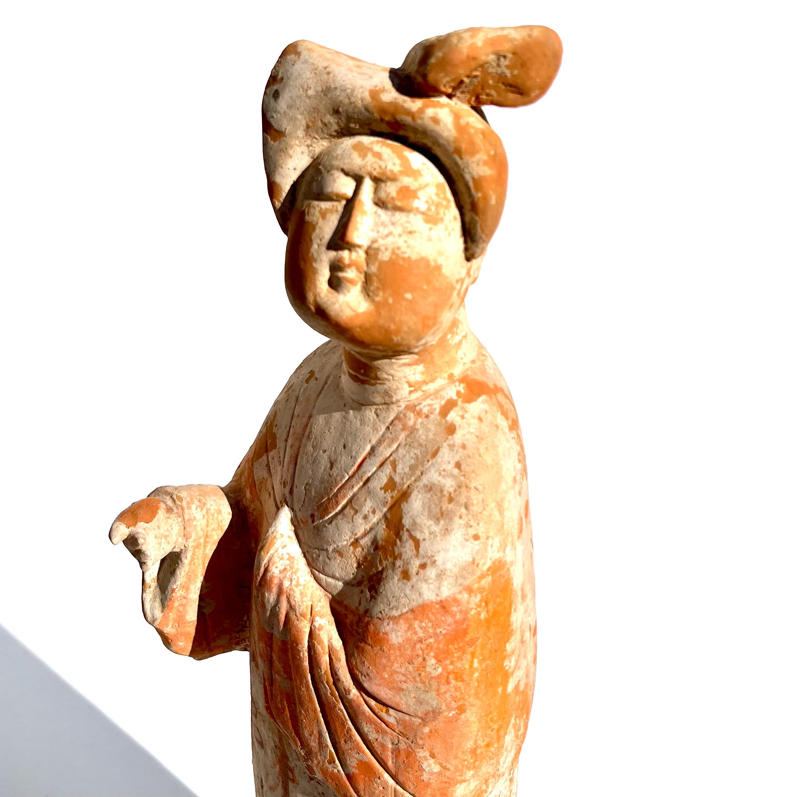 Painted Tang Dynasty Fat Courtesan Lady Pottery Figure For Sale