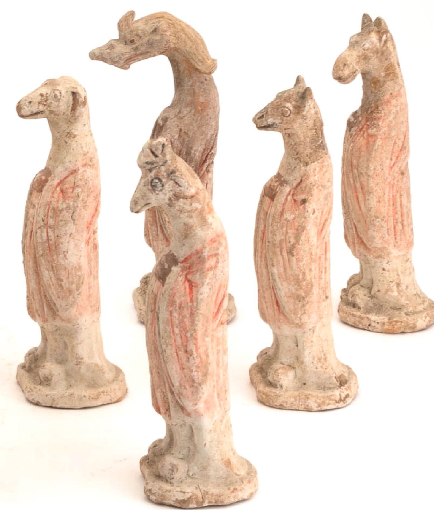 Tang Dynasty Full Set Of Painted Pottery Zodiac Figures TL tested In Good Condition For Sale In Dallas, TX