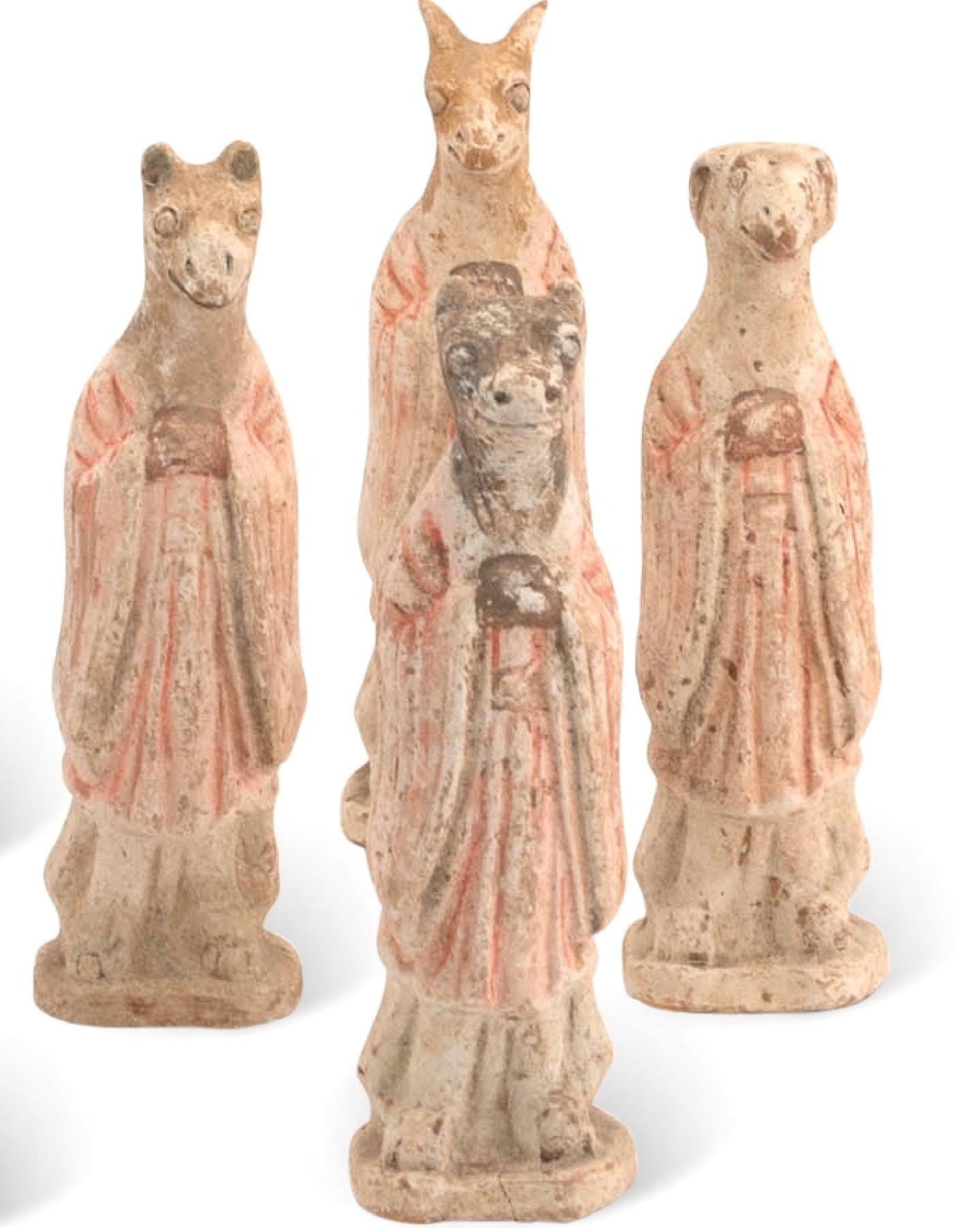 Tang Dynasty Full Set Of Painted Pottery Zodiac Figures TL tested For Sale 1