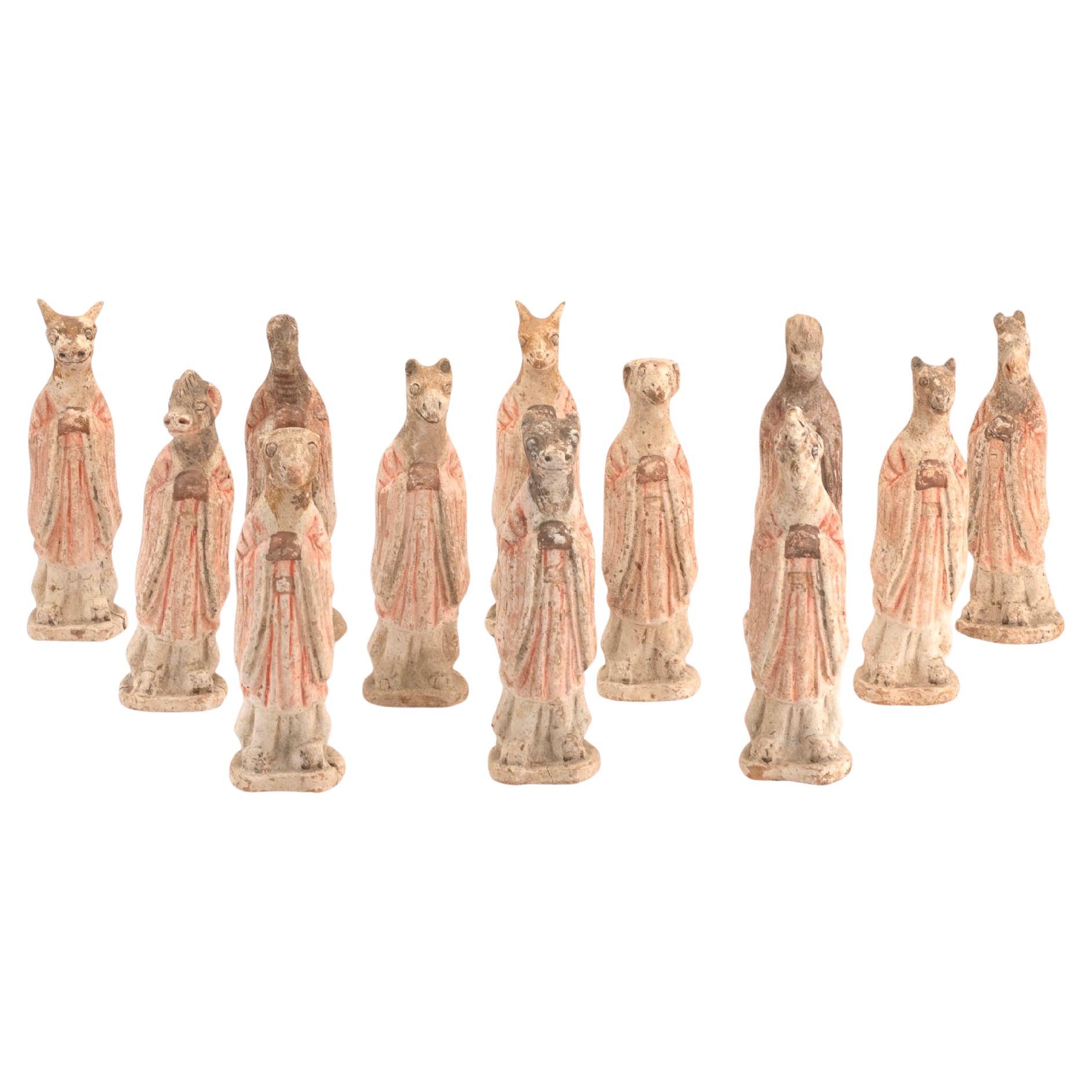 Tang Dynasty Full Set Of Painted Pottery Zodiac Figures TL tested For Sale