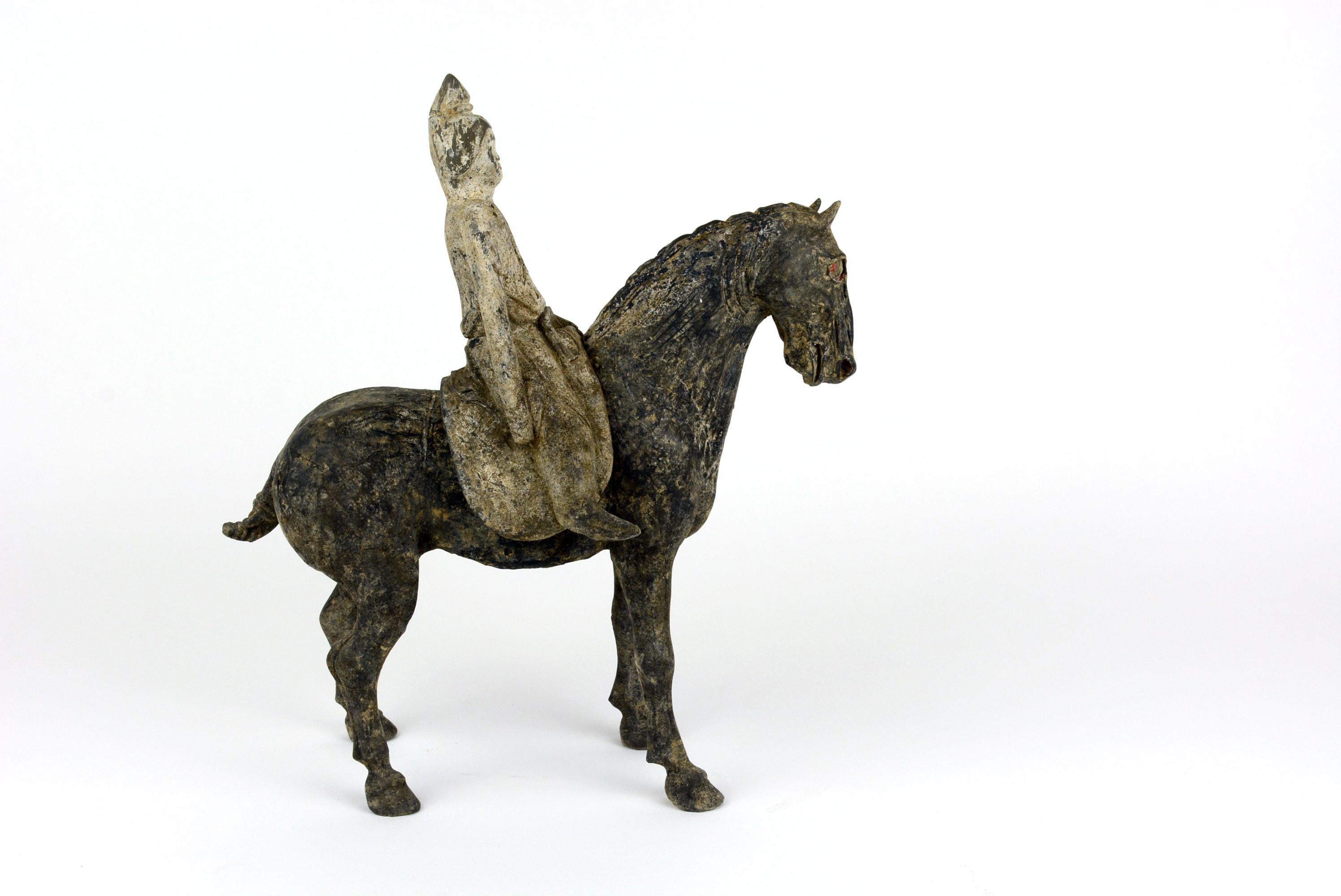 Tang Dynasty Horse and Detachable Rider In Good Condition For Sale In Santa Monica, CA