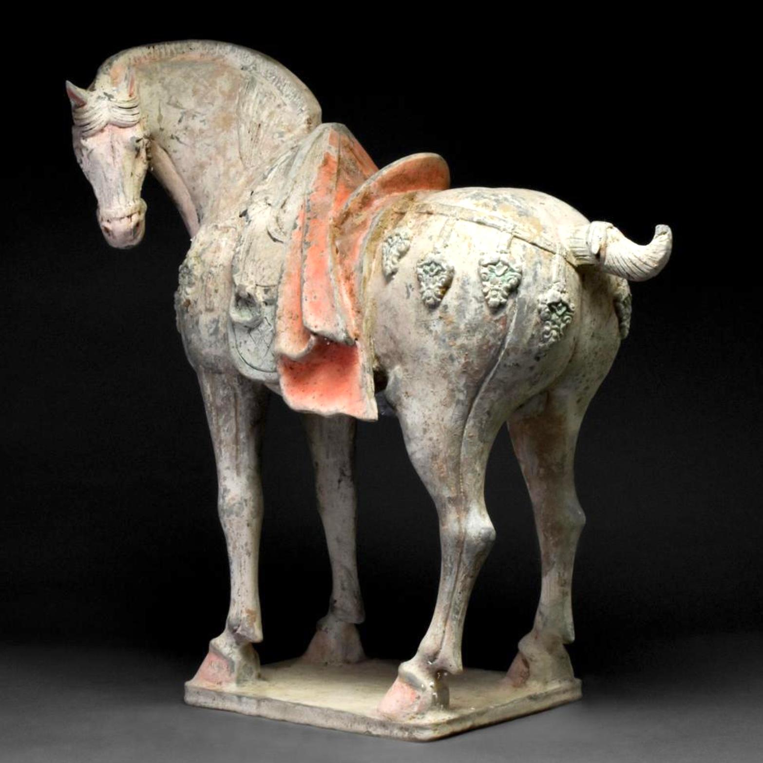 Hand-Painted Tang Dynasty Large And Important Pottery Horse TL Tested For Sale