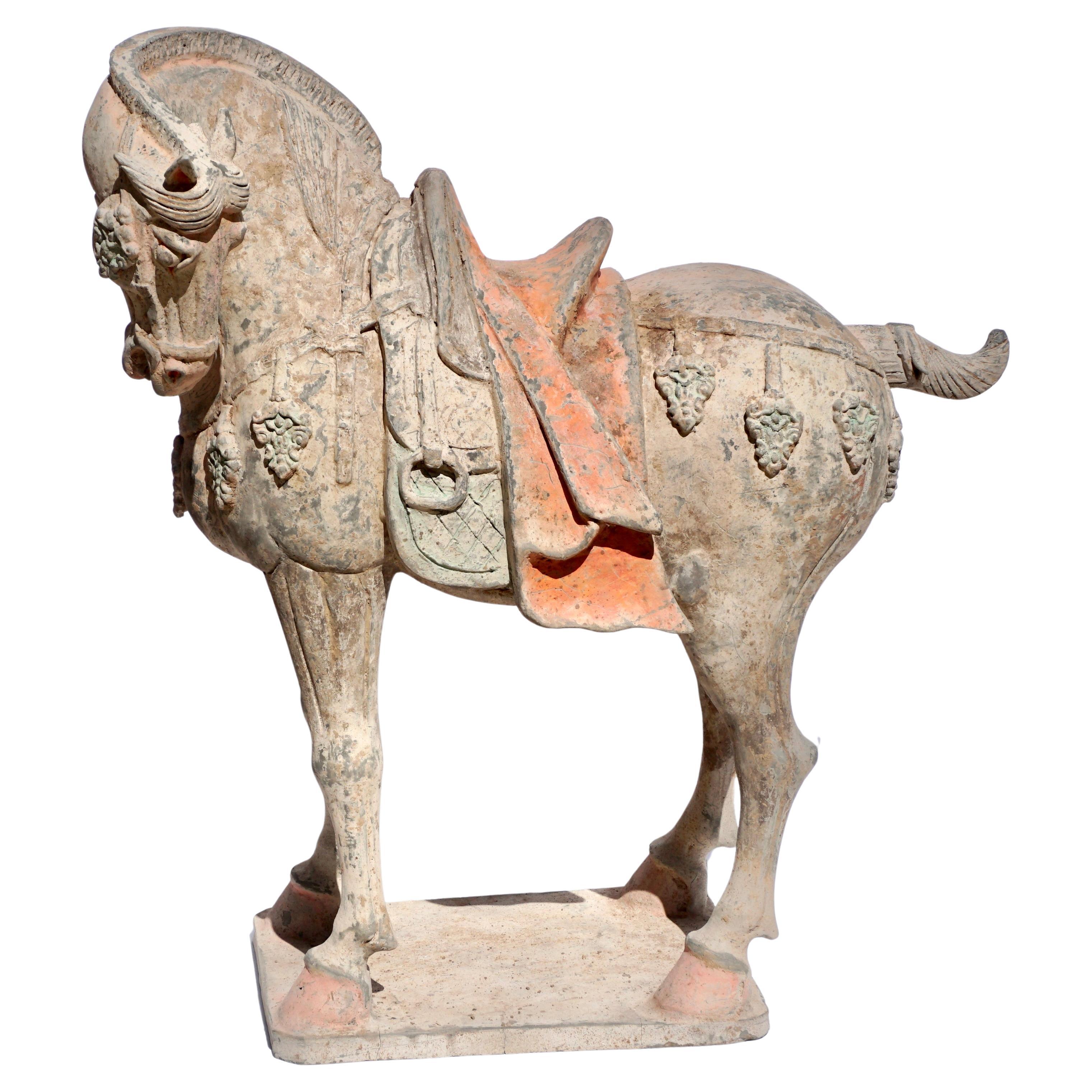Cheval en poterie de grande taille et important de la Dynasty TL testé en vente