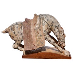 Antique Tang Dynasty Painted Pottery Bowing Horse '618 AD to 906 AD' Attributed