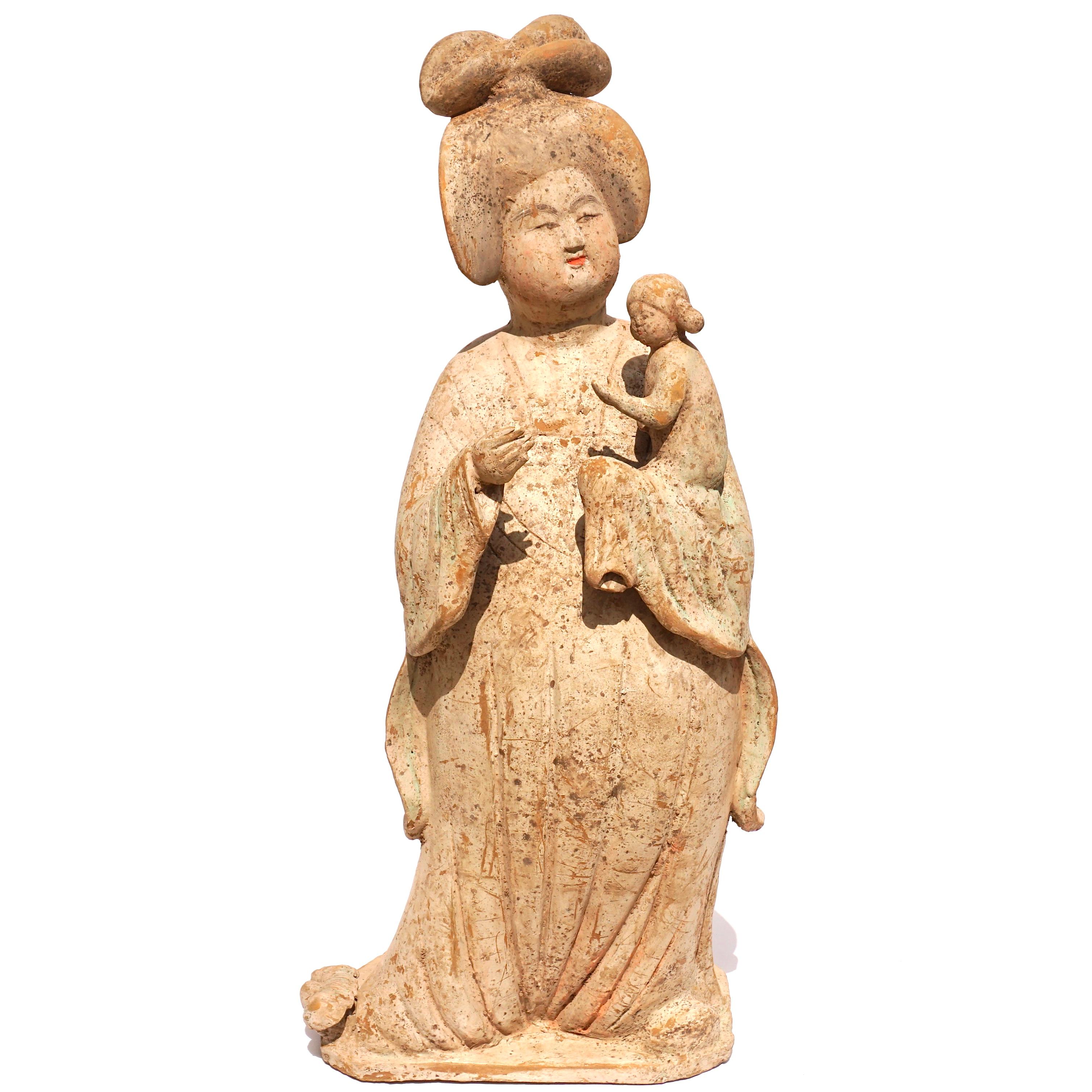 Tang Dynasty Museum Fat Lady and Child TL Tested For Sale 1