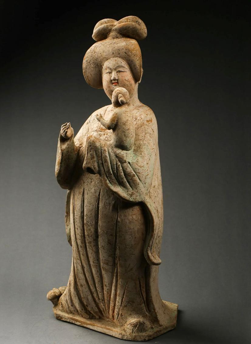 Chinese Tang Dynasty Museum Fat Lady and Child TL Tested For Sale