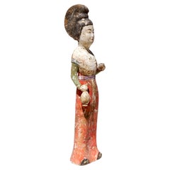 Vintage Tang Dynasty Painted Terracotta Female Court Attendant