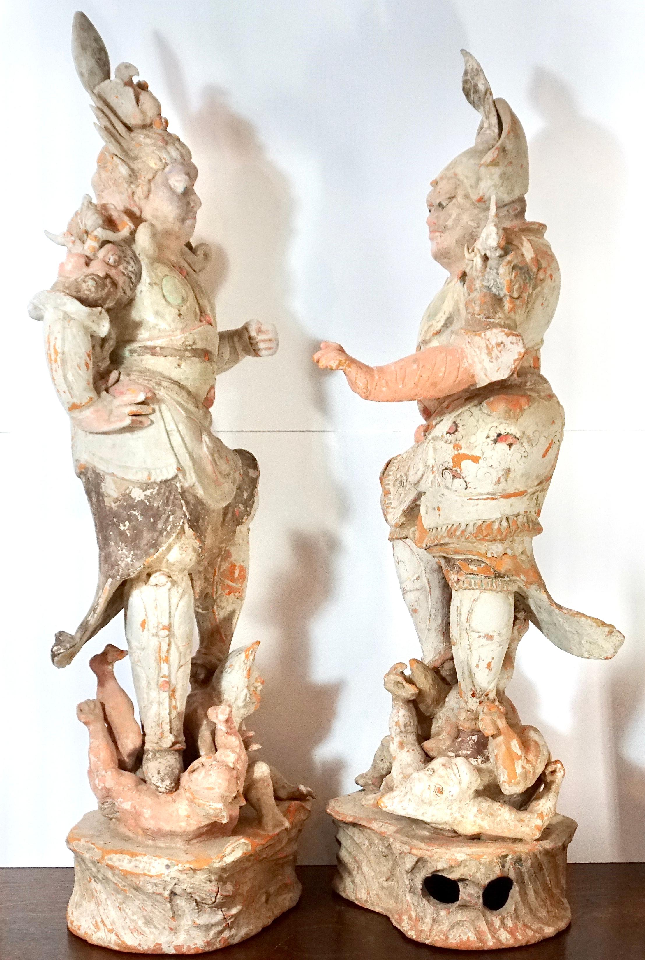 Chinese Tang Dynasty Painted Terracotta Lokapala Sculptures