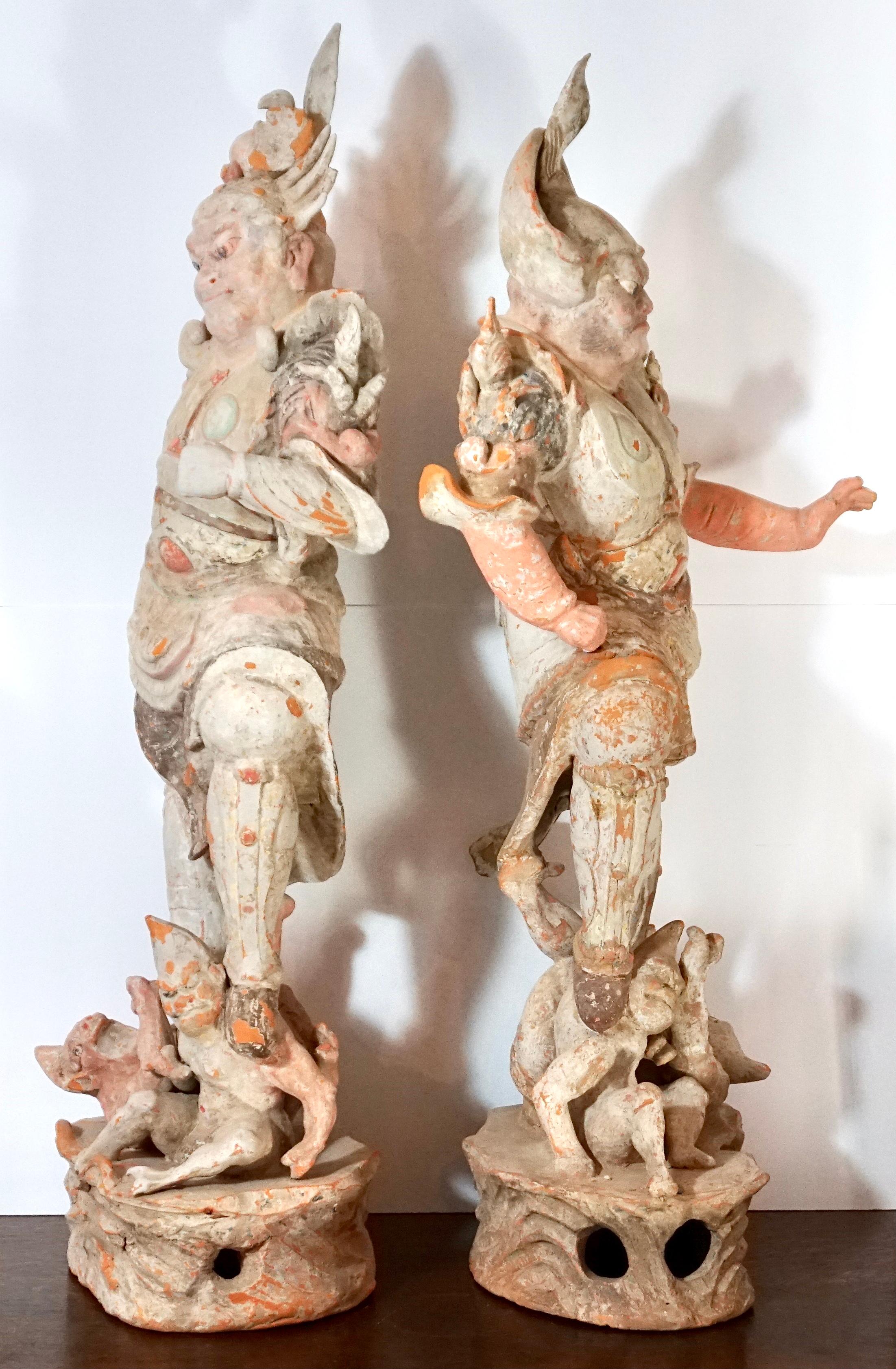 Hand-Crafted Tang Dynasty Painted Terracotta Lokapala Sculptures