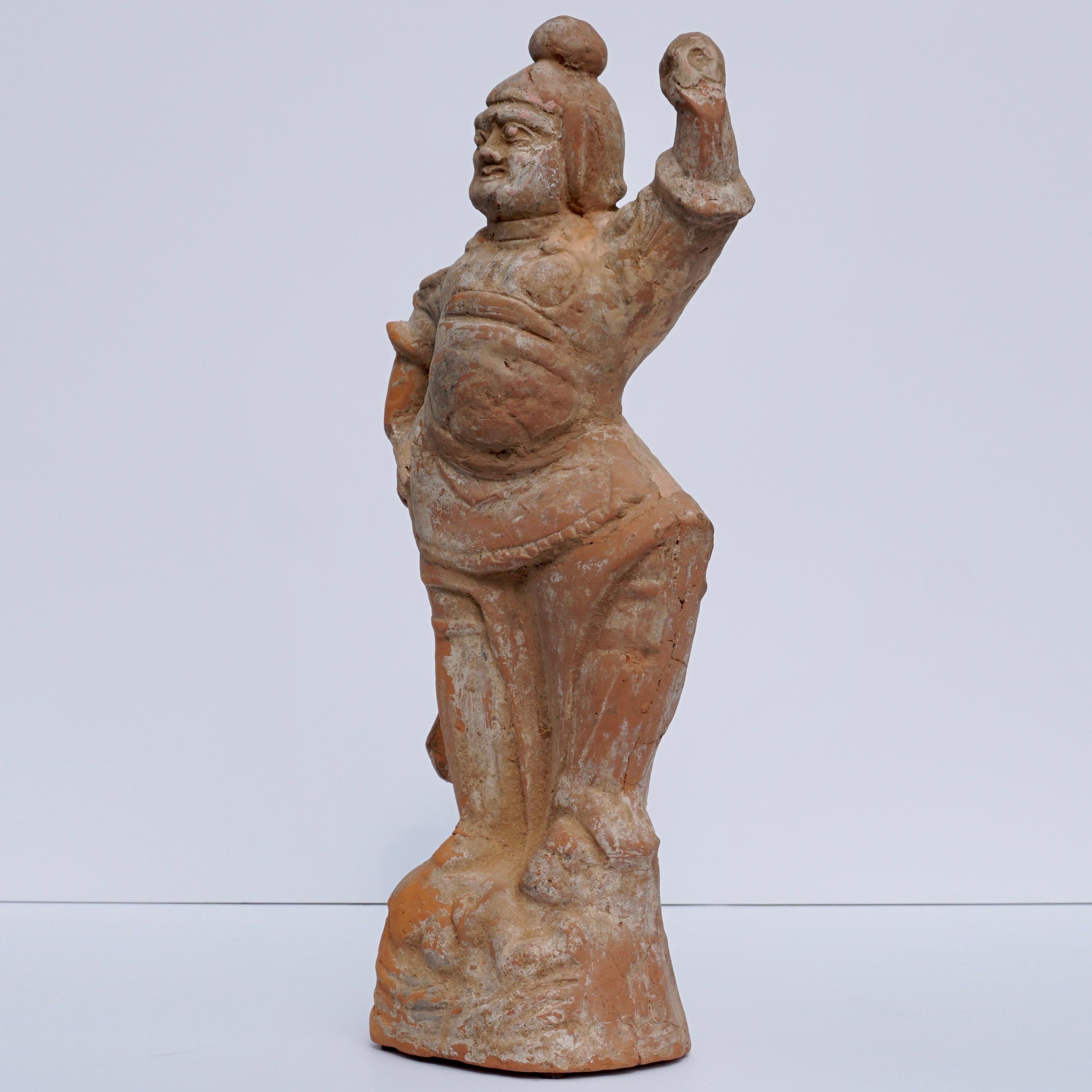 Chinese Tang Dynasty Painted Terracotta Sculpture of a Lokapala For Sale