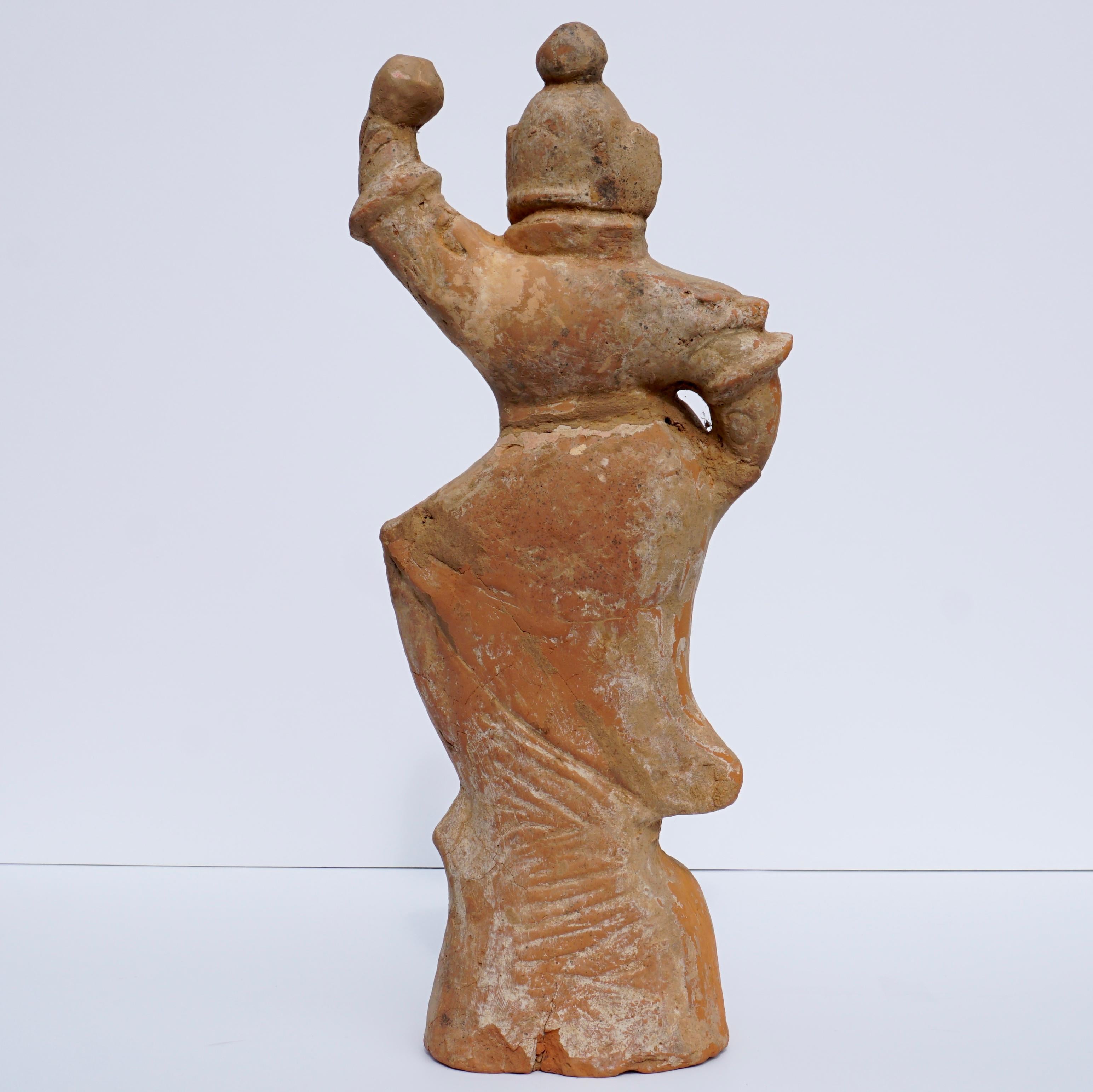 Fired Tang Dynasty Painted Terracotta Sculpture of a Lokapala For Sale