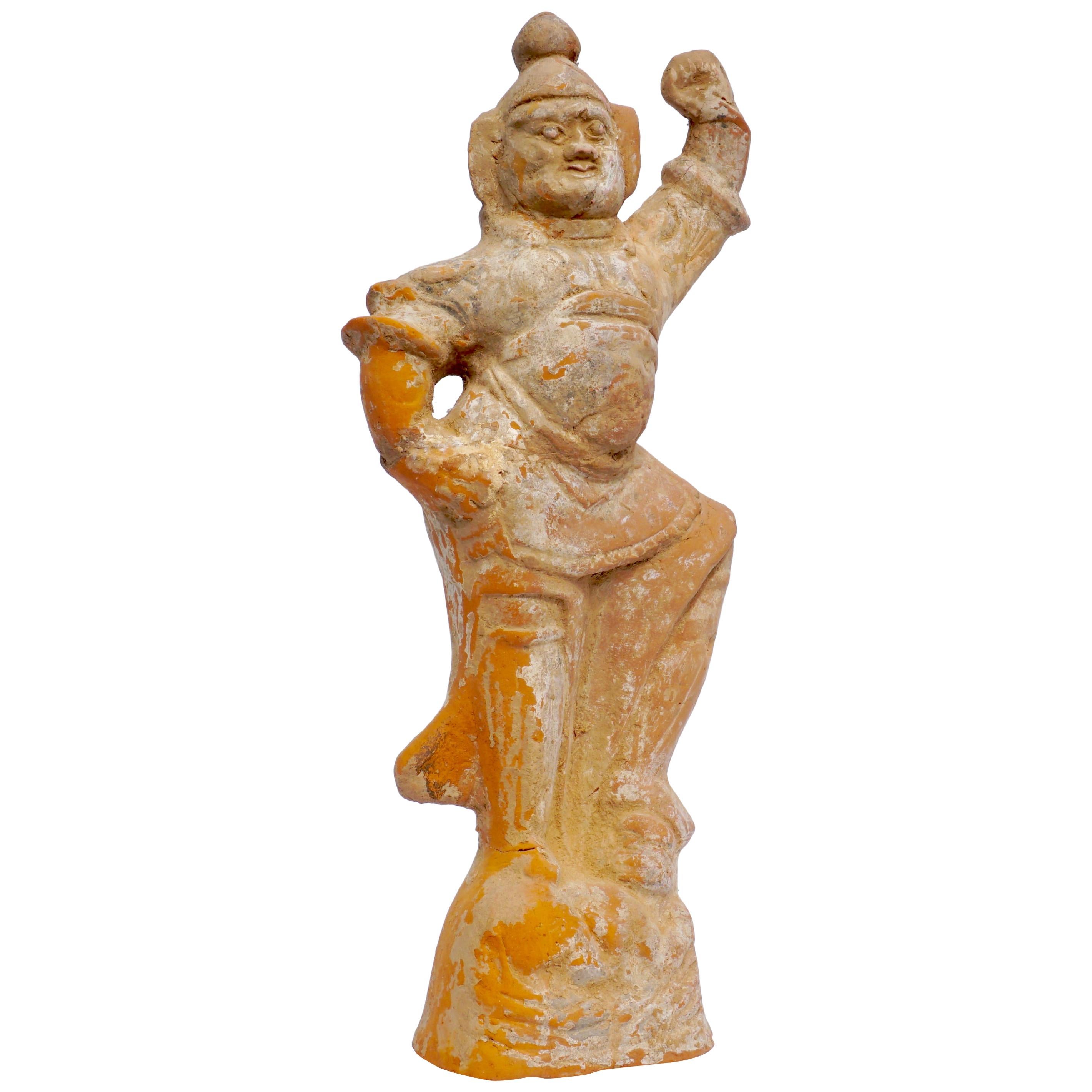 Tang Dynasty Painted Terracotta Sculpture of a Lokapala For Sale
