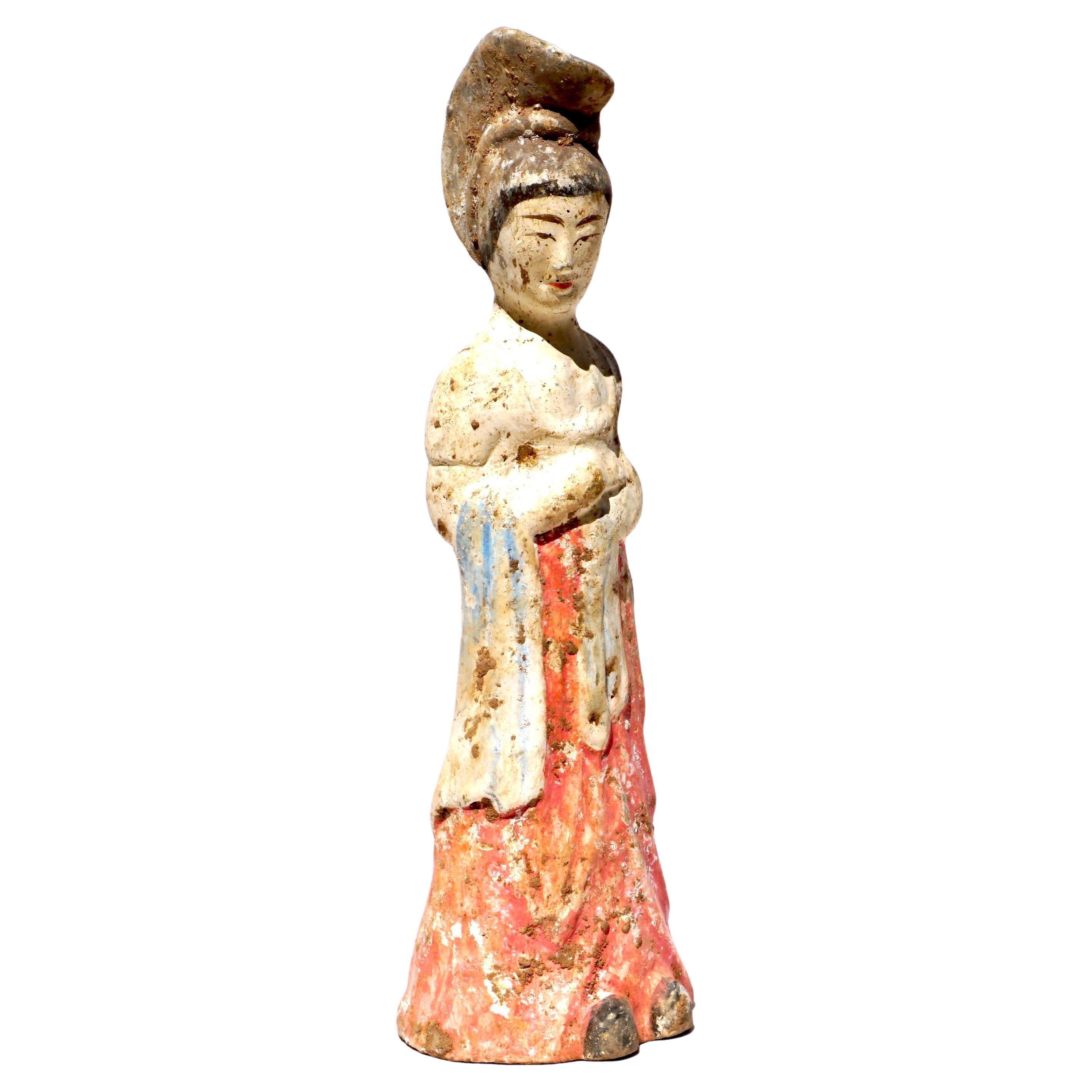 Tang Dynasty Paited Terracotta Female Attendant For Sale