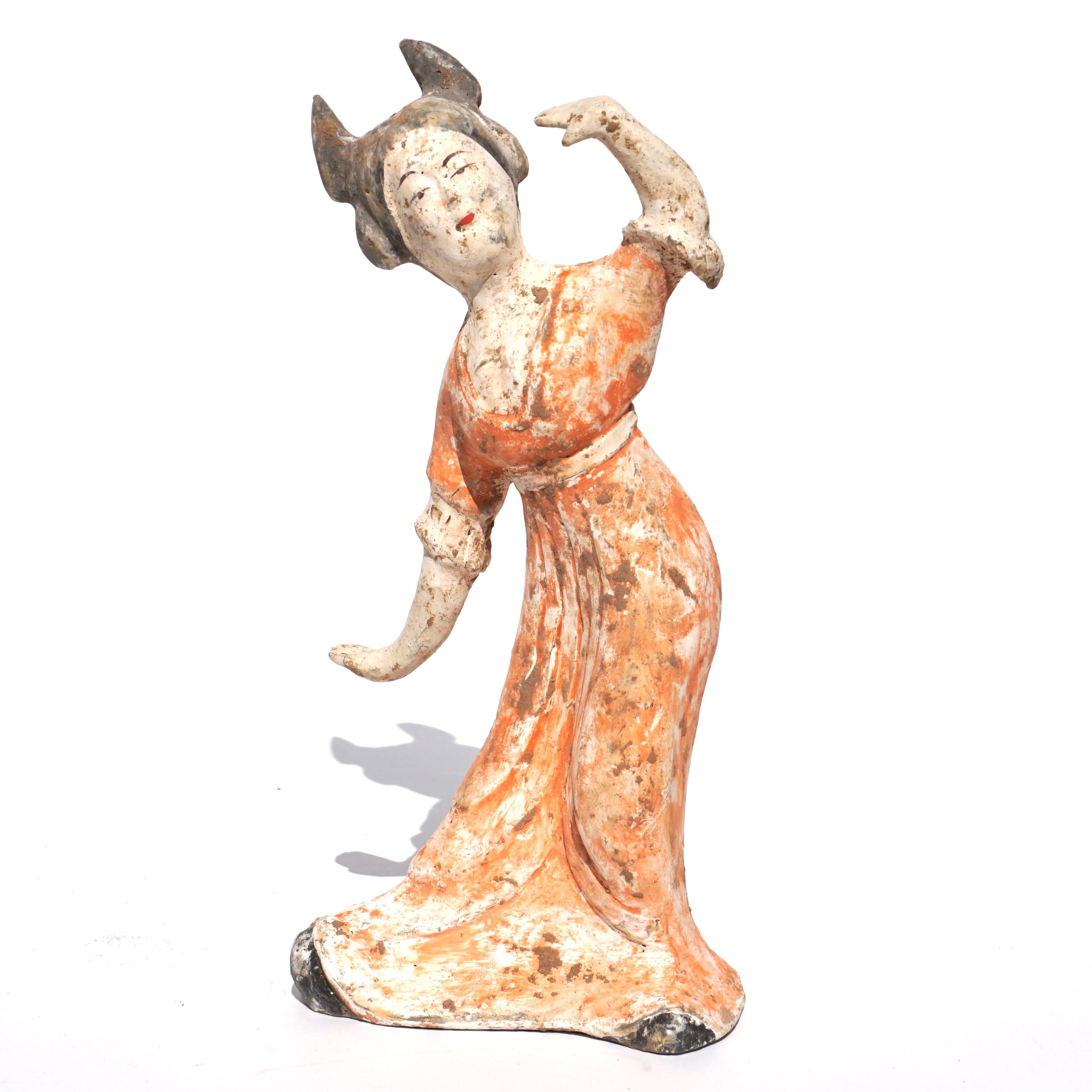 Chinese Tang Dynasty Polychromed Tomb Pottery Figures Dancing