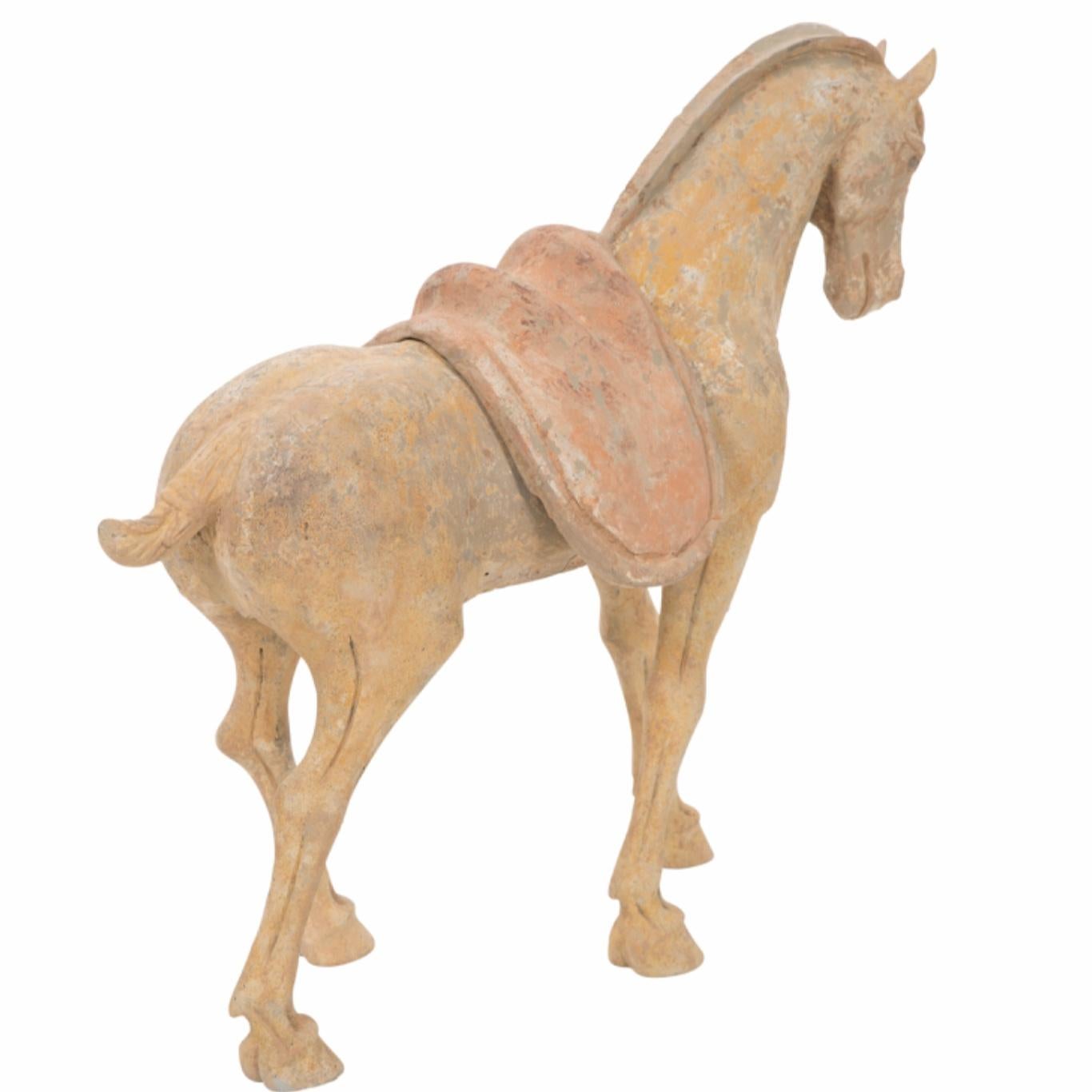 Tang Dynasty Pottery Horse With Saddle In Good Condition For Sale In Dallas, TX