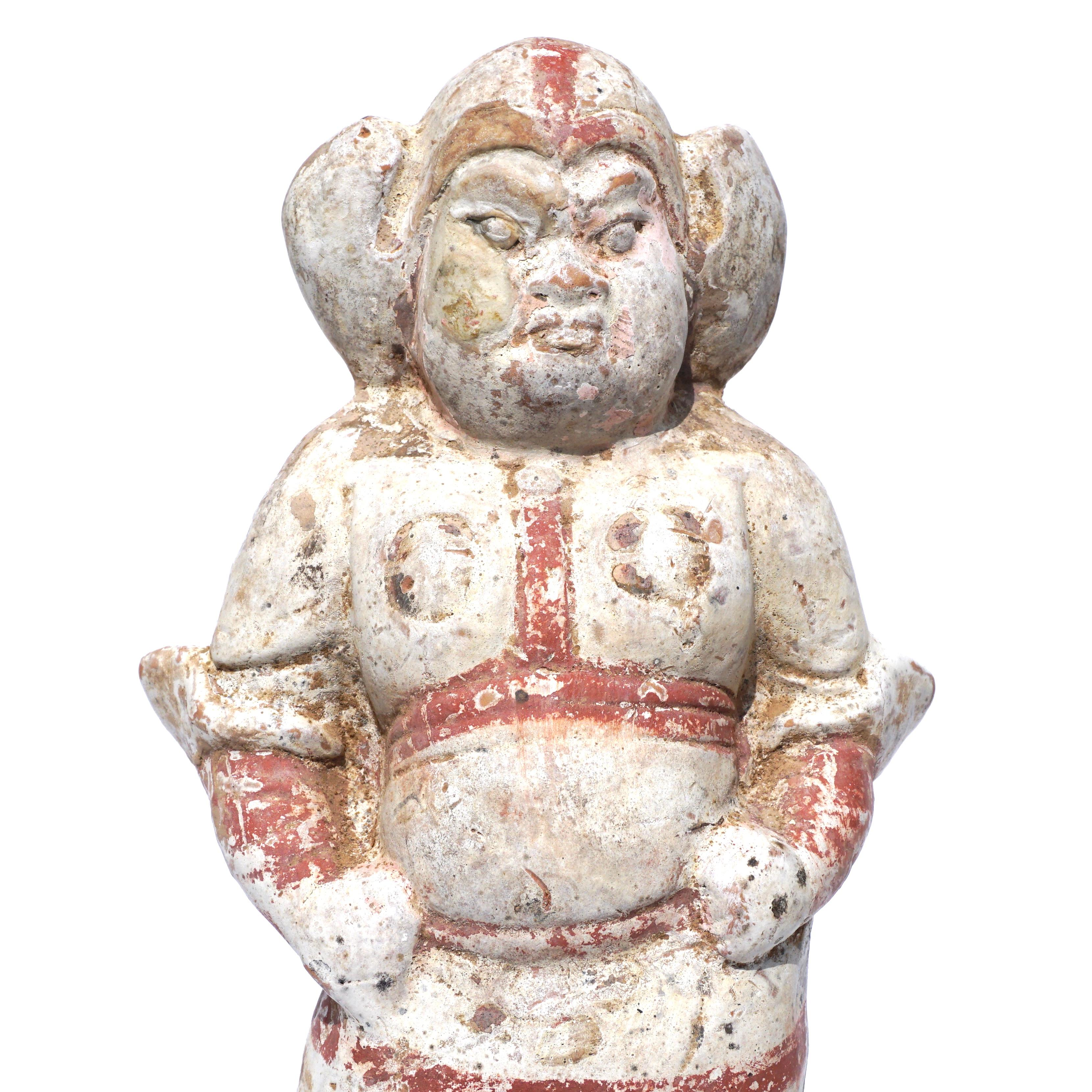 Tang Dynasty Pottery Lokapala Tomb Figure In Good Condition For Sale In Dallas, TX