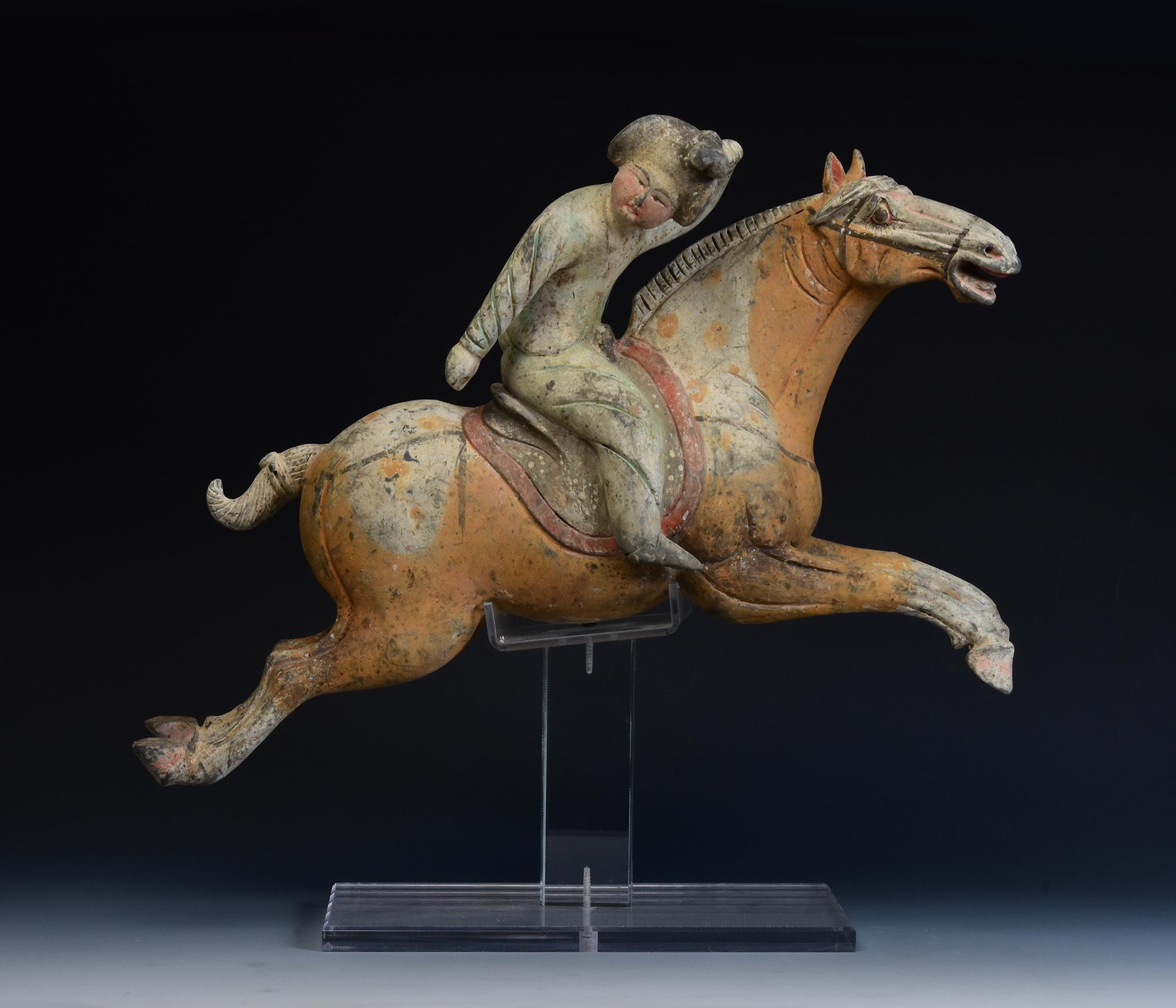 Rare antique Chinese painted pottery horse and court lady with original pigments remain in excellent condition.
Thermoluminescence (TL) test result from Oxford Authentication Ltd.
is included.

Age: China, Tang Dynasty, A.D. 618 - 907
Size excluding