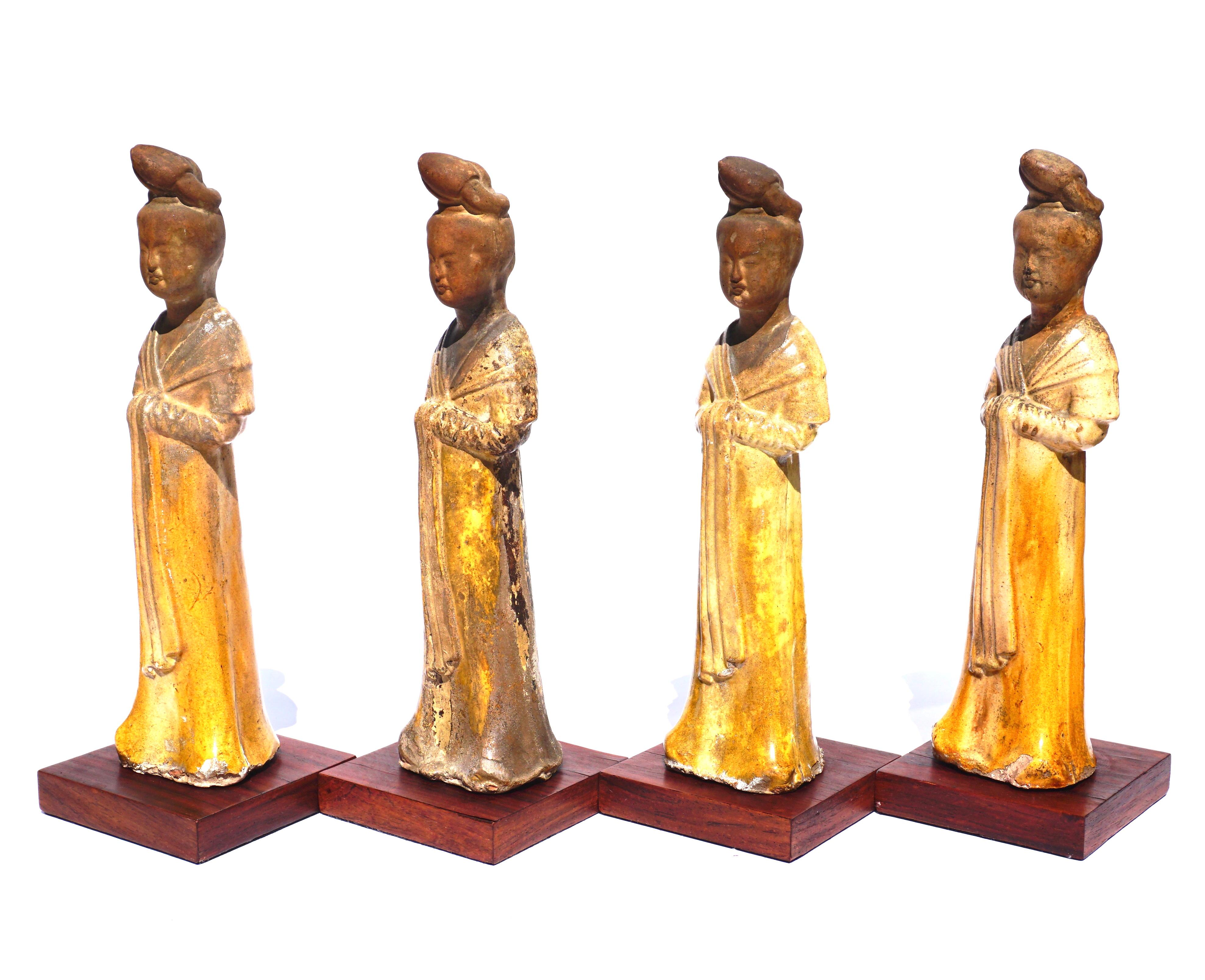 Chinese Tang Dynasty Sancai Glazed Terracotta Courtesan Ladies