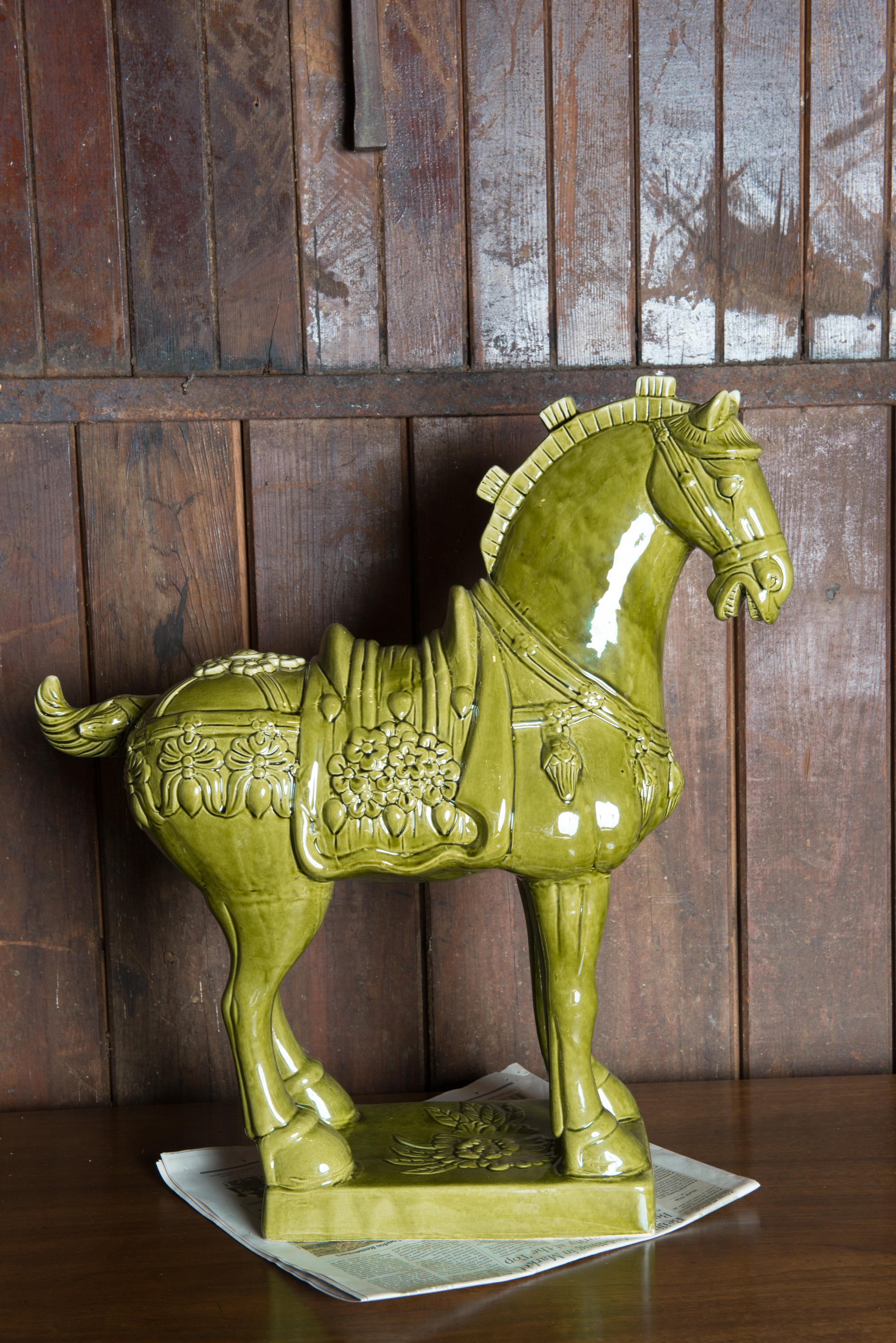 Tang Dynasty style ceramic horse in green.