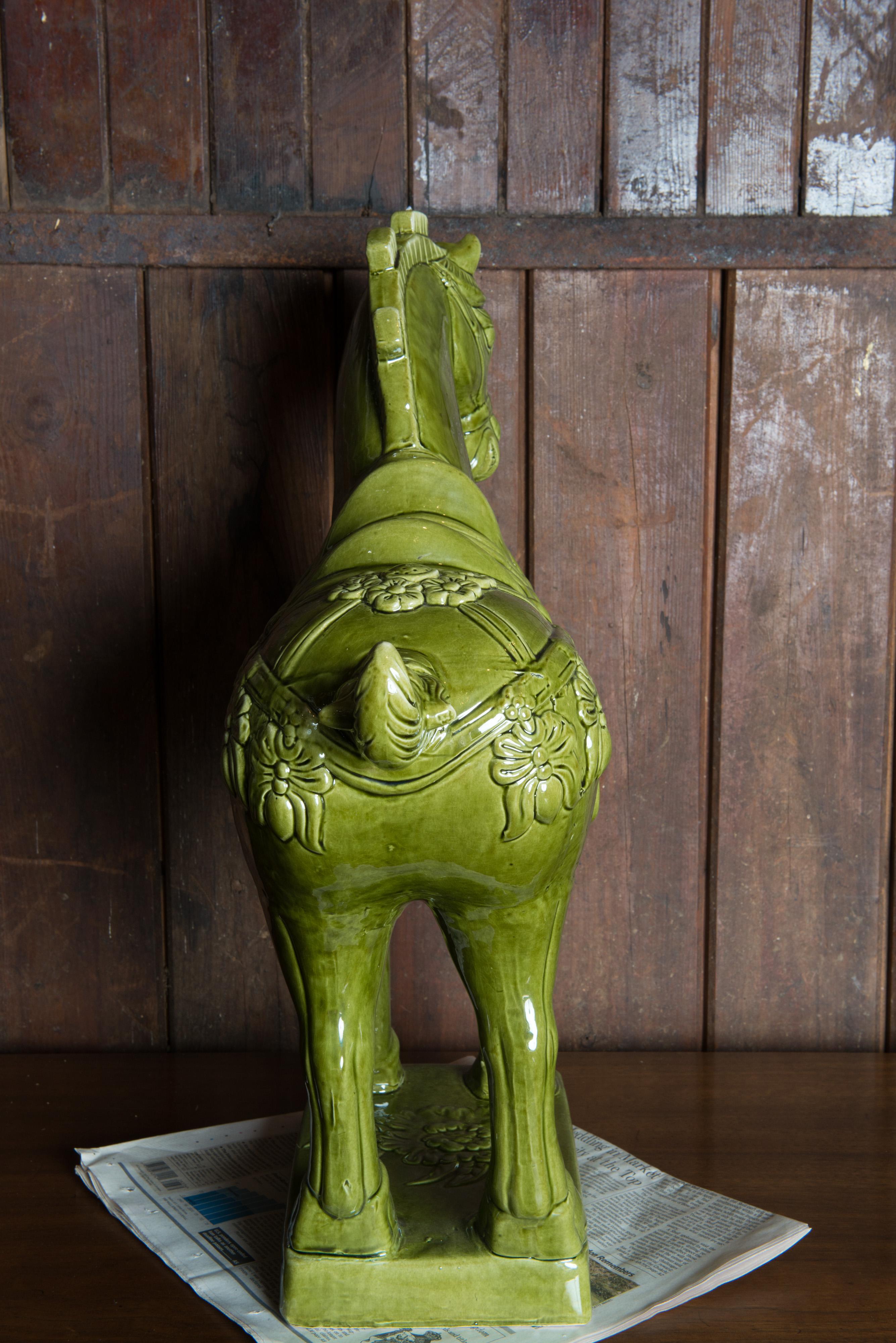 Asian Tang Dynasty Style Ceramic Horse, Green