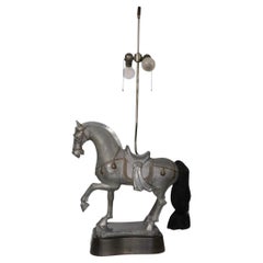Tang Dynasty Style Pewter and Brass Horse Mount Table Lamp by Frederick Cooper