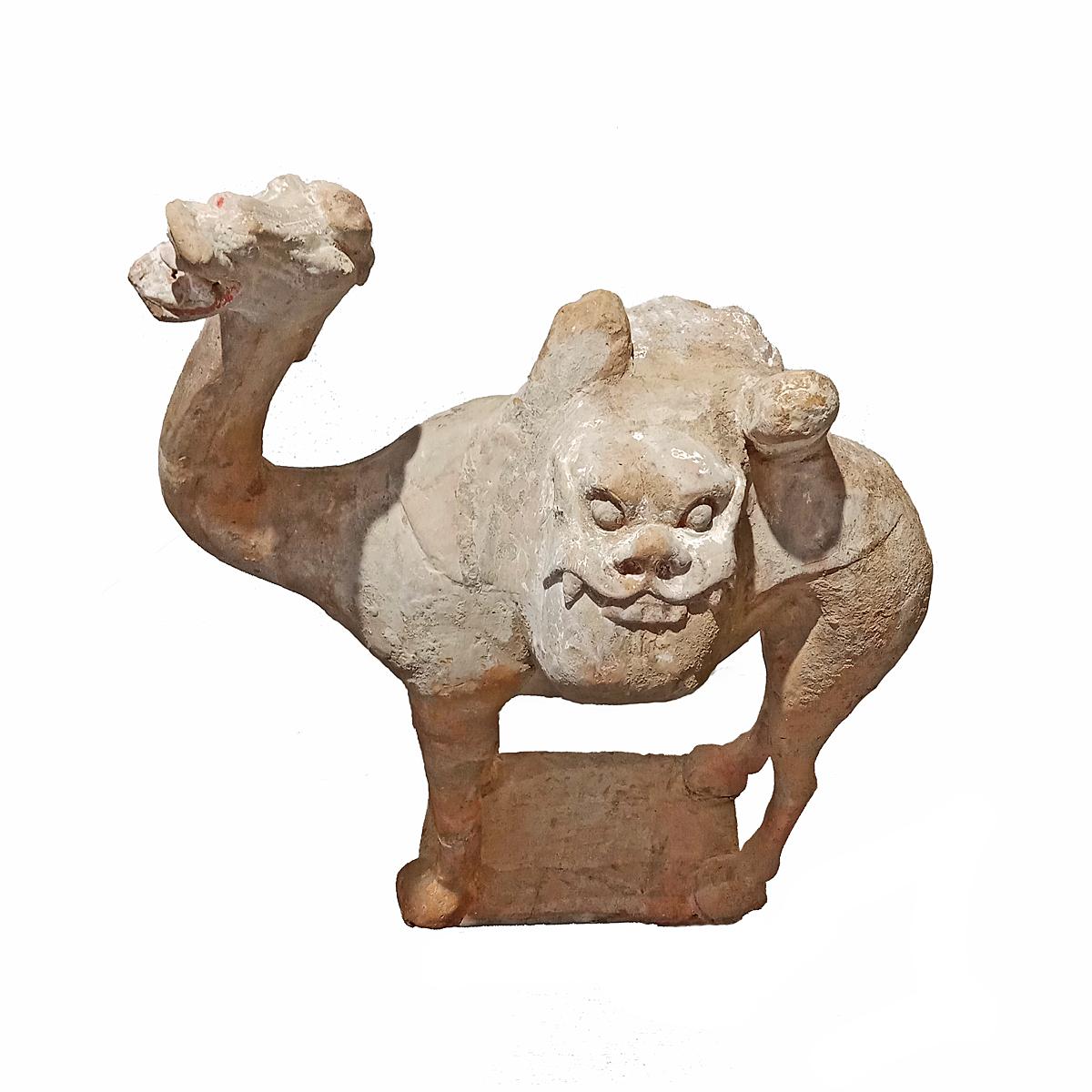 Tang Dynasty Terracotta Camel Sculpture, 1st Century In Fair Condition For Sale In New York, NY