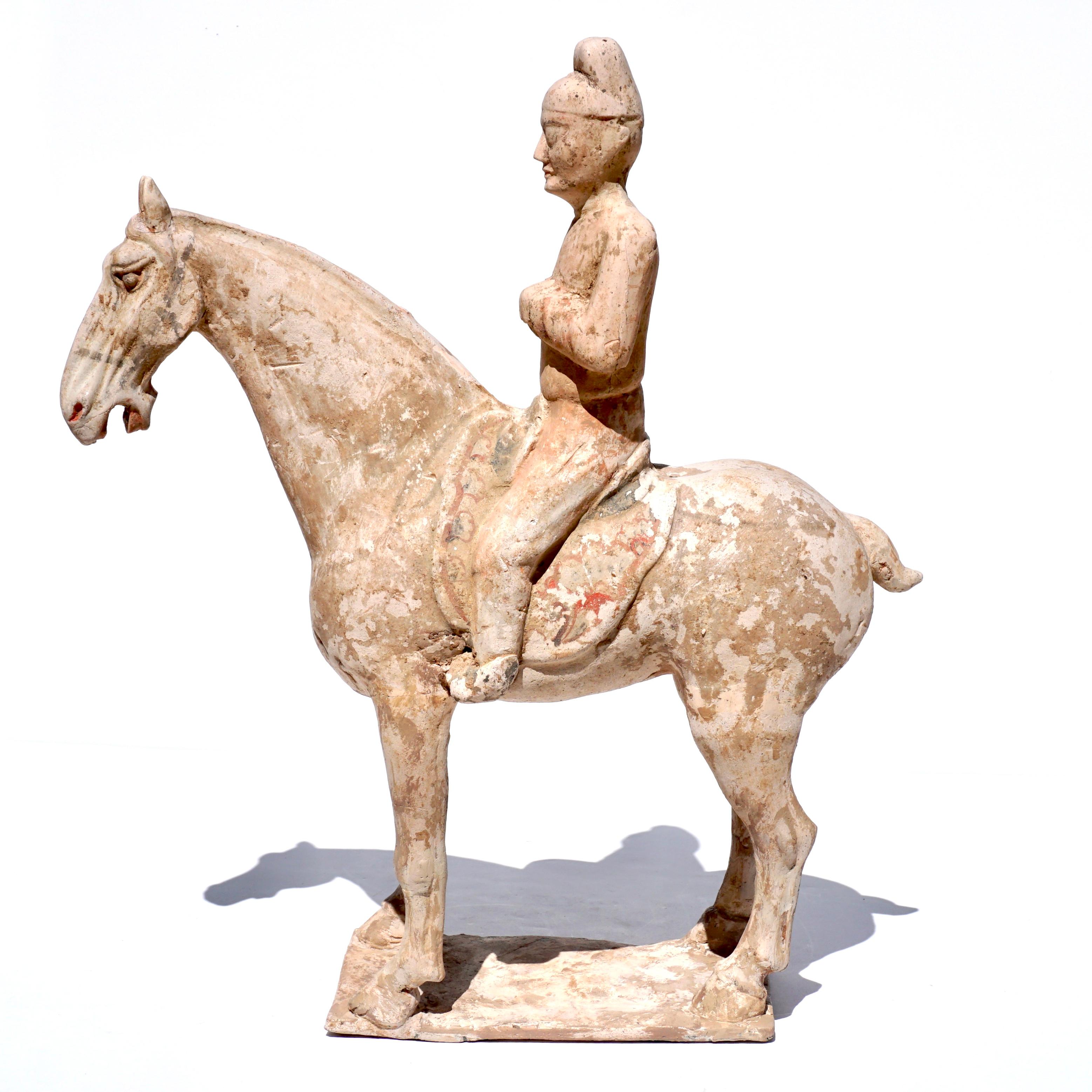 Chinese Tang Dynasty Terracotta Horse and Rider For Sale