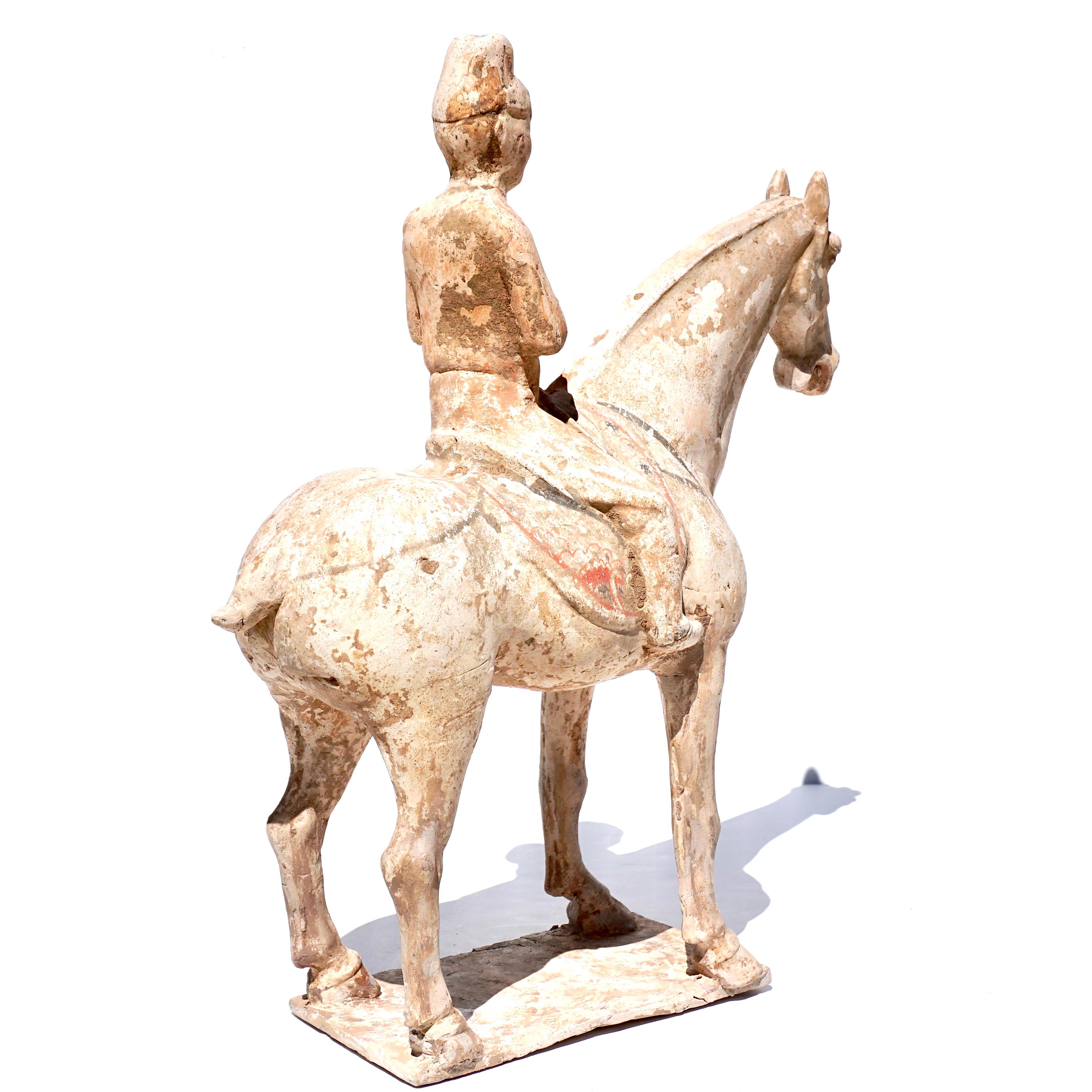 18th Century and Earlier Tang Dynasty Terracotta Horse and Rider For Sale