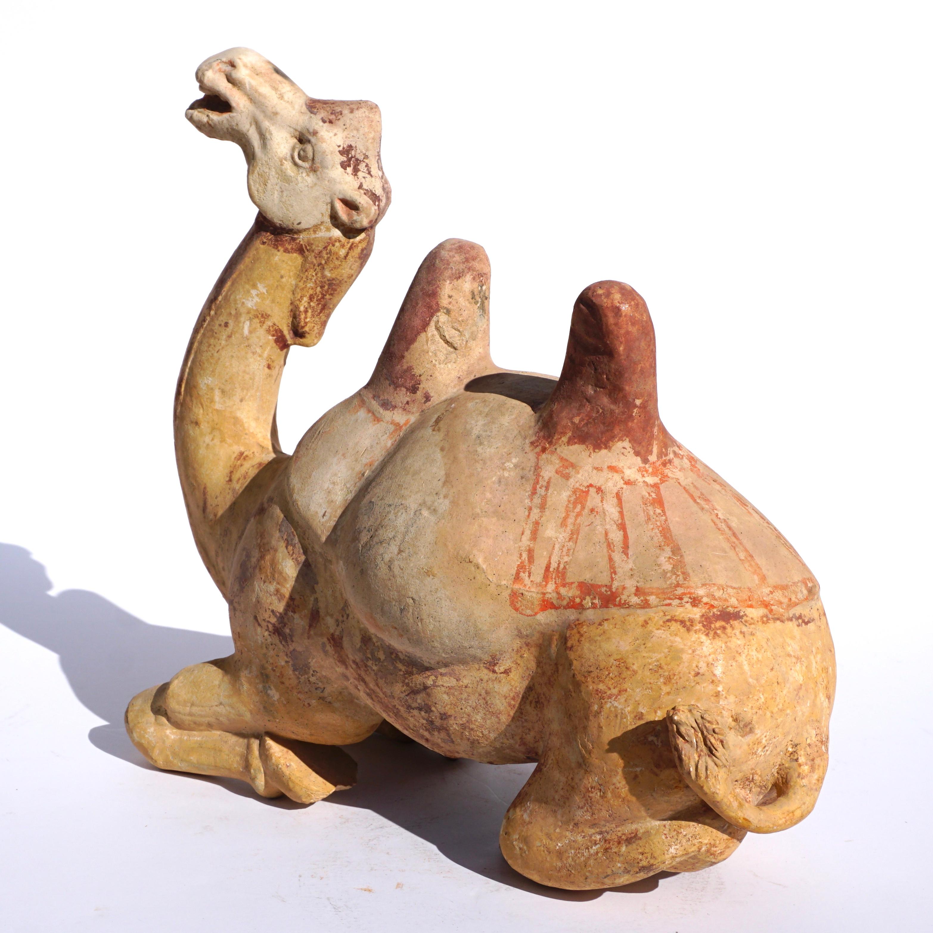 Tang Dynasty Whimsical Bactrian Camel Sculpture In Excellent Condition In Dallas, TX