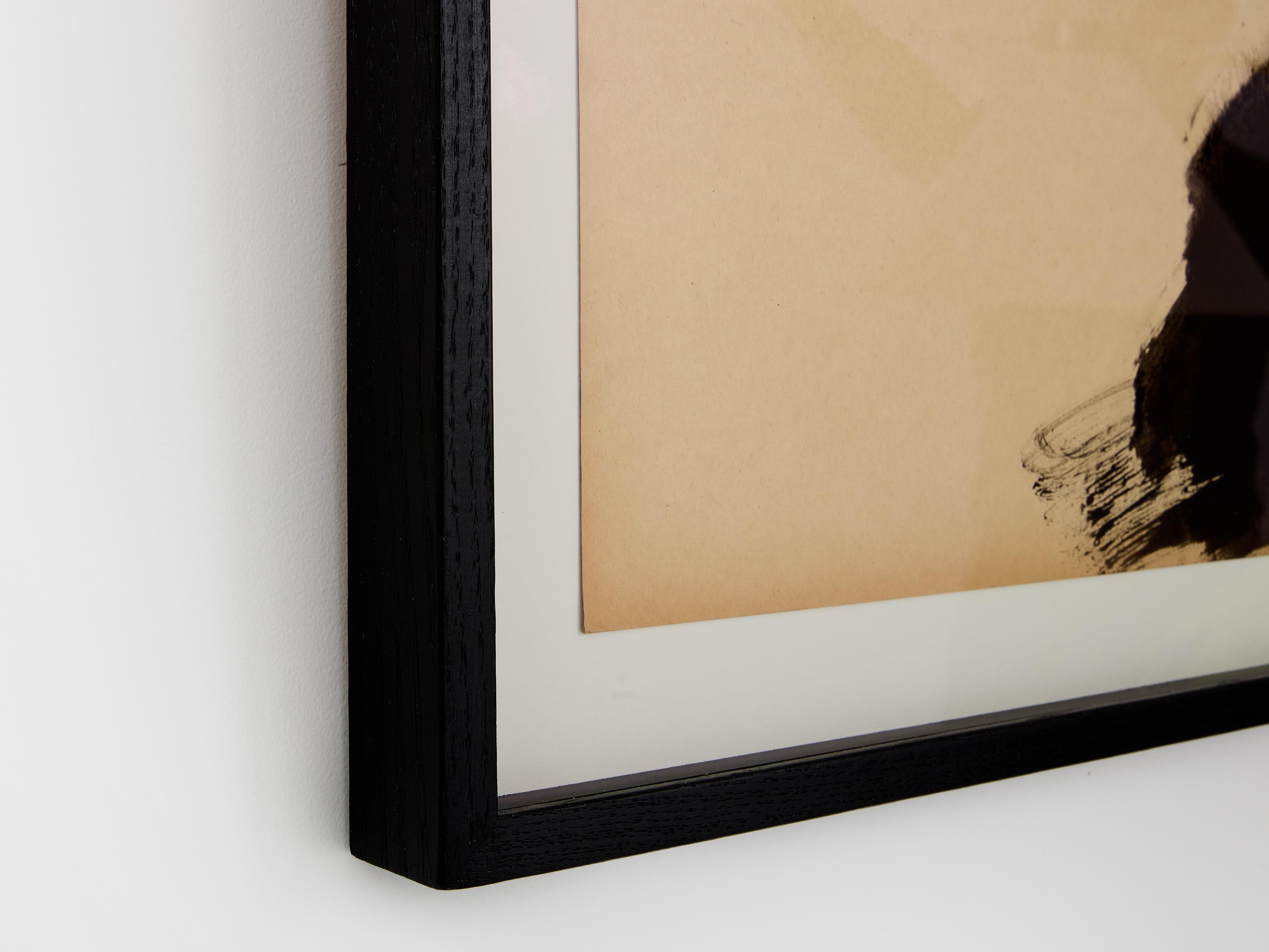 Fin du 20e siècle T’ang Haywen signed diptych ink on beige paper 1970 en vente
