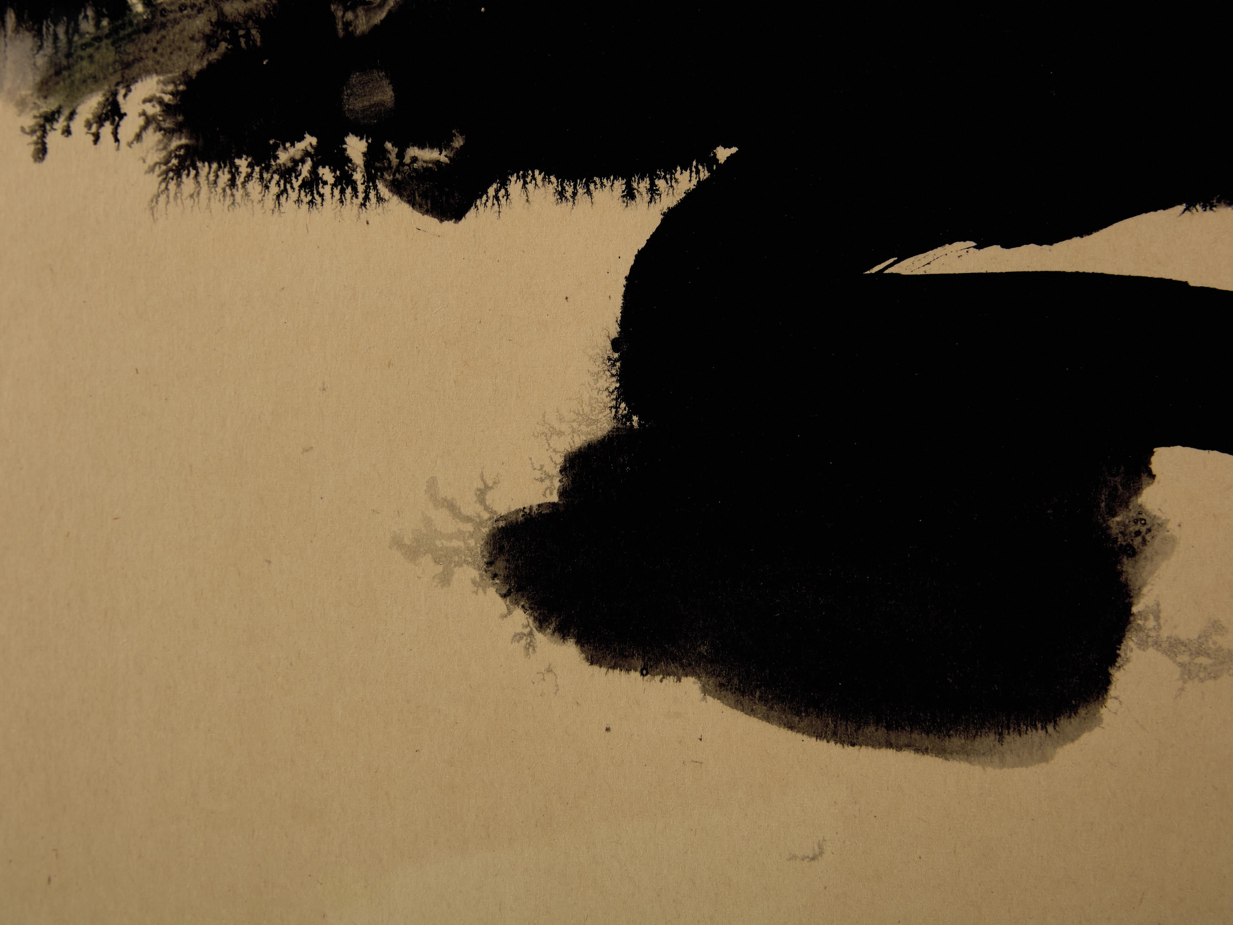 Mid-Century moderno T’ang Haywen signed diptych ink on beige paper 1972 in vendita