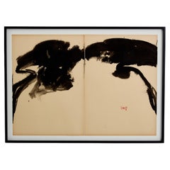 T’ang Haywen signed diptych ink on beige paper 1972