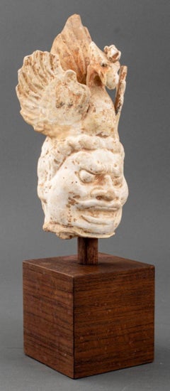 Tang Pottery Lokapala Head with Bird Headdress