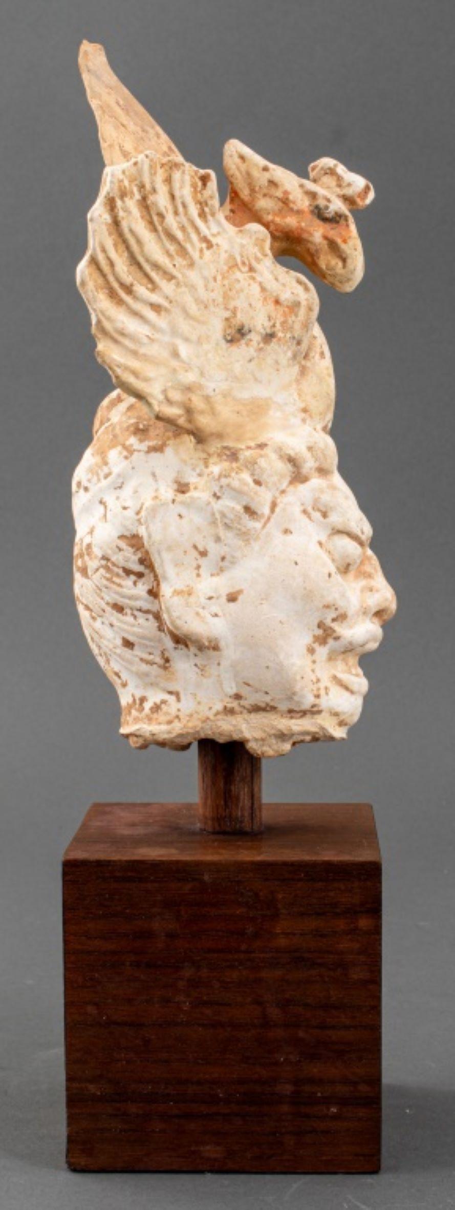 Stone Tang Pottery Lokapala Head with Bird Headdress For Sale