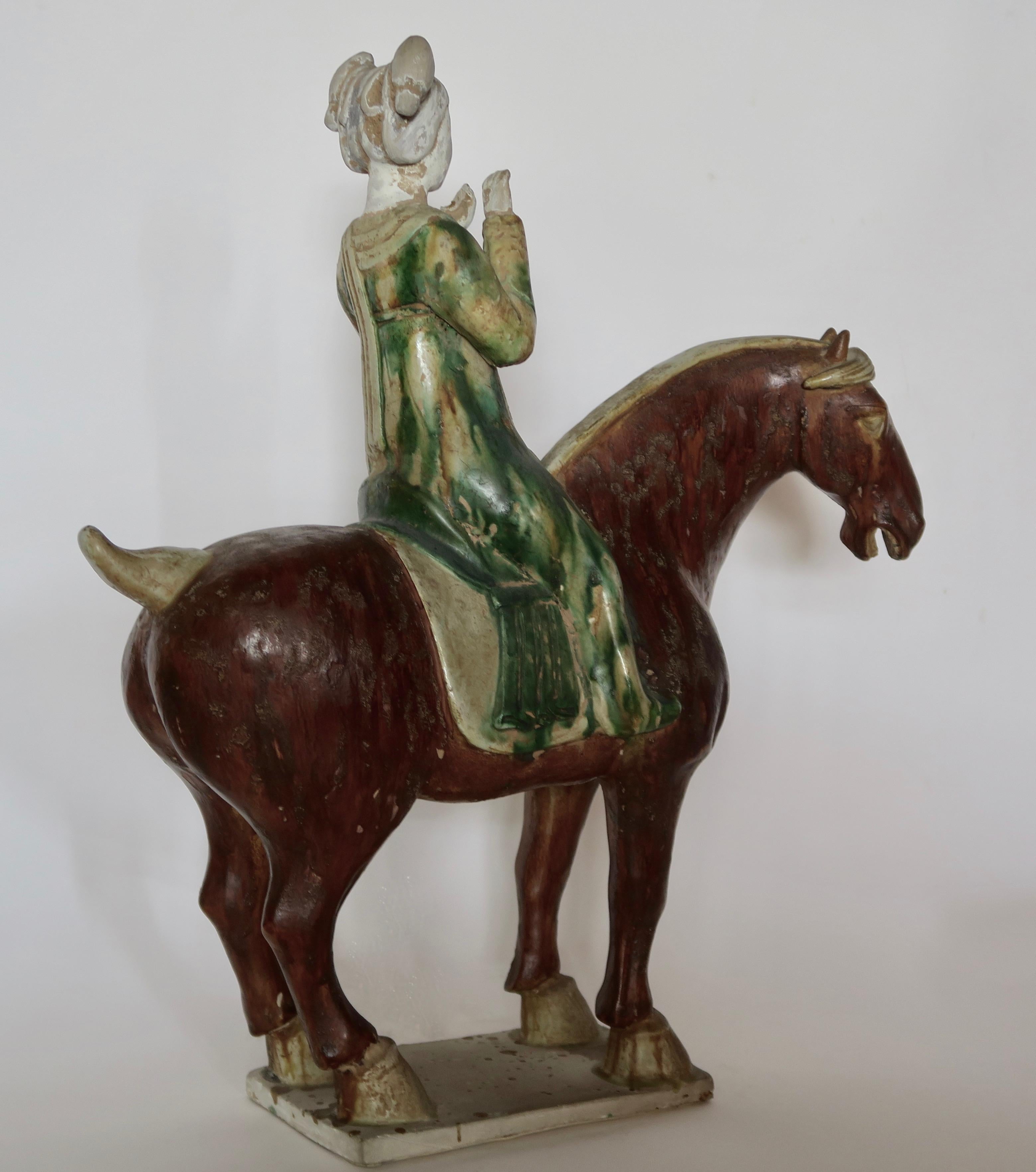 Chinese Tang Sancai Glazed Terracotta Horse with Lady Musician For Sale